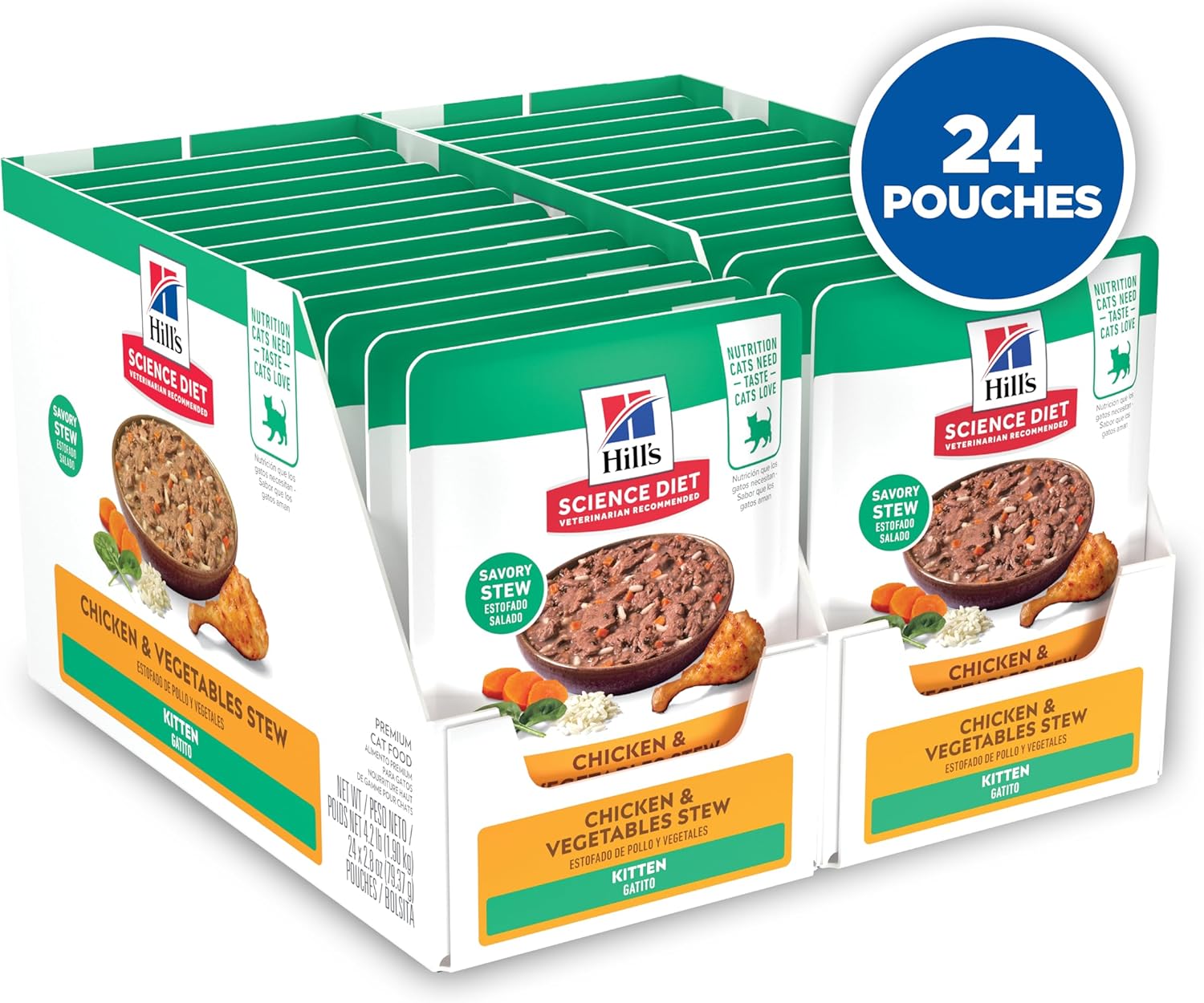 Hill's Science Diet Kitten Wet Cat Food, Chicken & Vegetables Stew, 2.8 oz. Pouches, 24-Pack