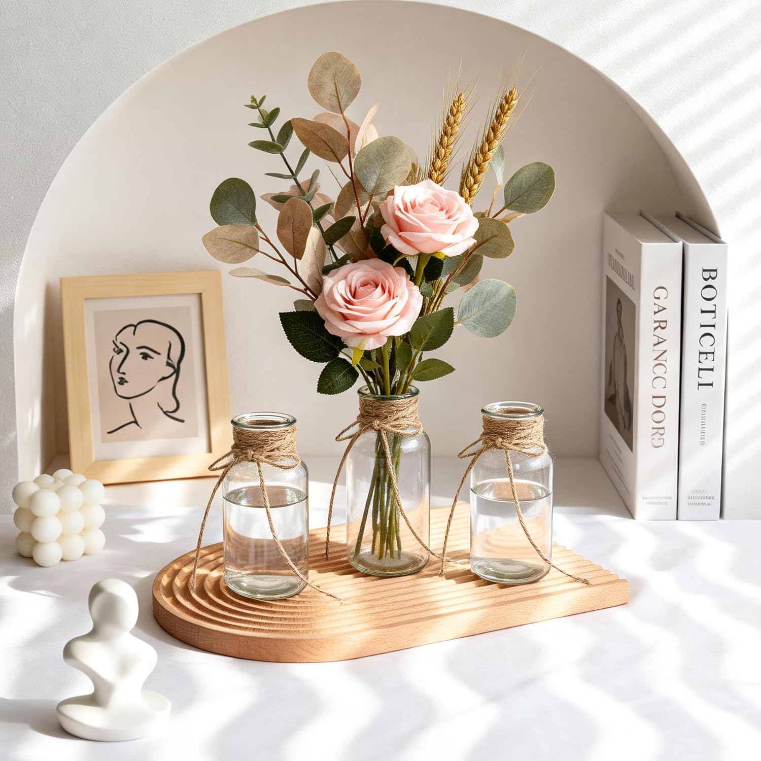 Vintage Glass Flower Vase，with Hemp Rope，12PCS Transparent Glass Flower Vases，for Weddings, Parties & Reception Table Decorations, Home Decor, Floral Arrangements(Transparent, 12 pcs)