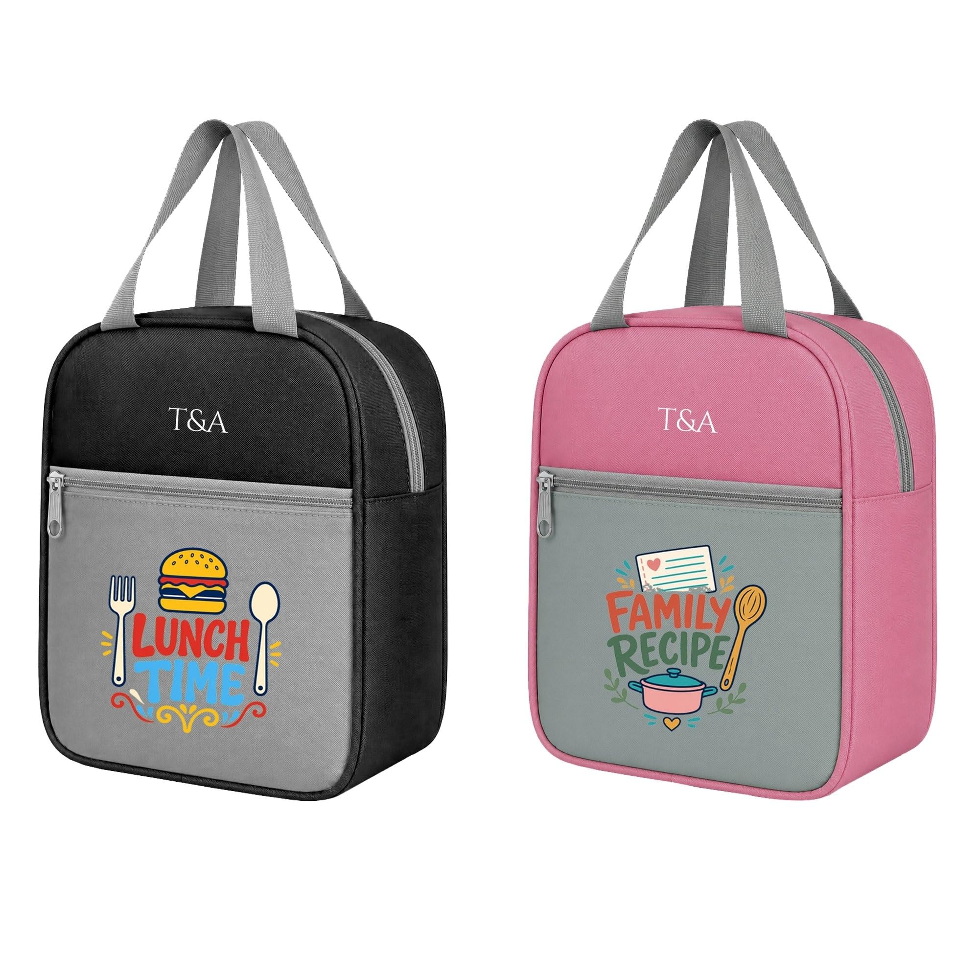 reusable portable lunch bag with front storage pocket, zipper closure and carry handles |tote for office, school, travel and picnic |ta-pk-2|3487