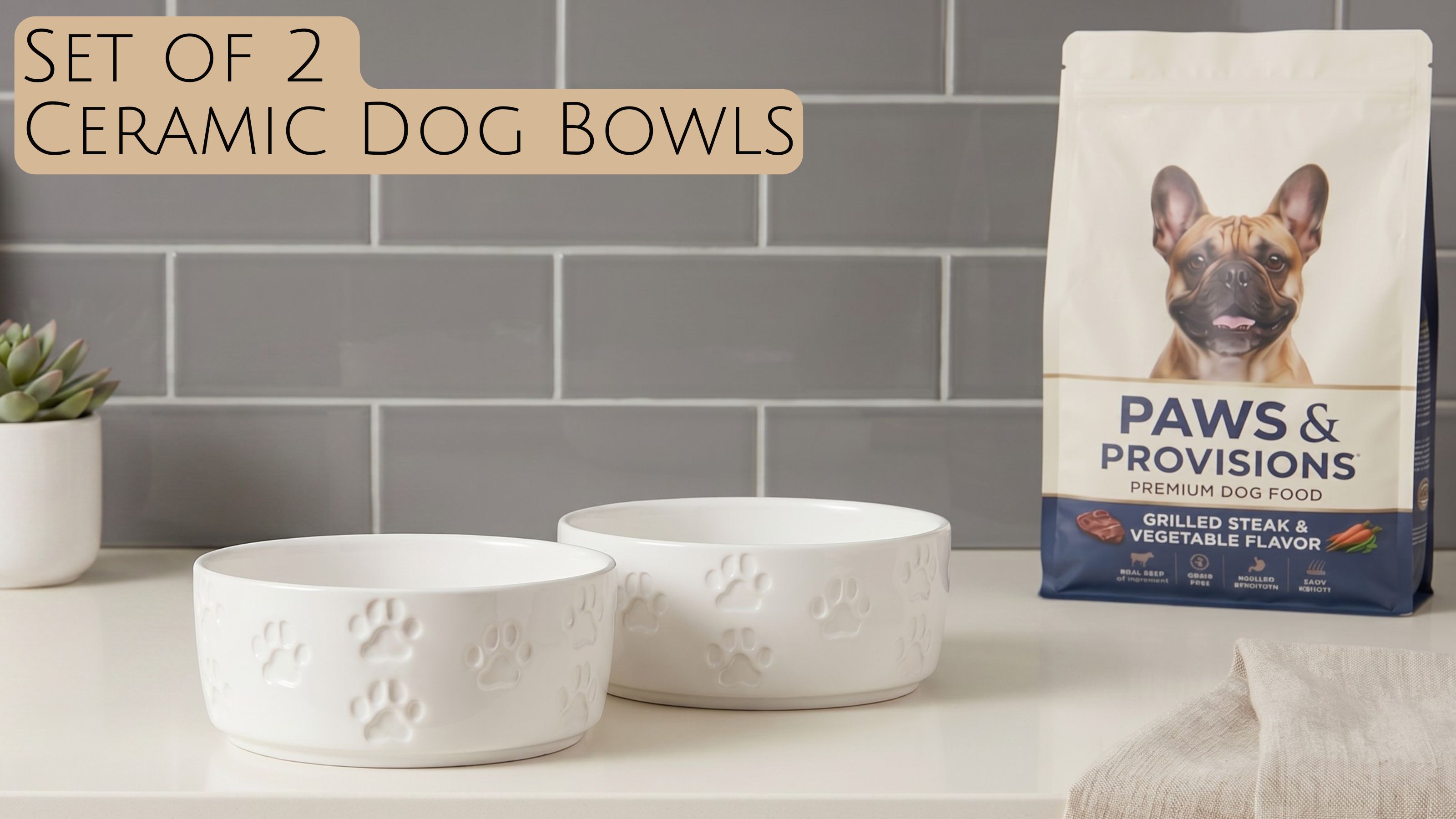 Pet Supplies : Ceramic Dog Bowl Set of 2 with Anti-Skid Base 7.5