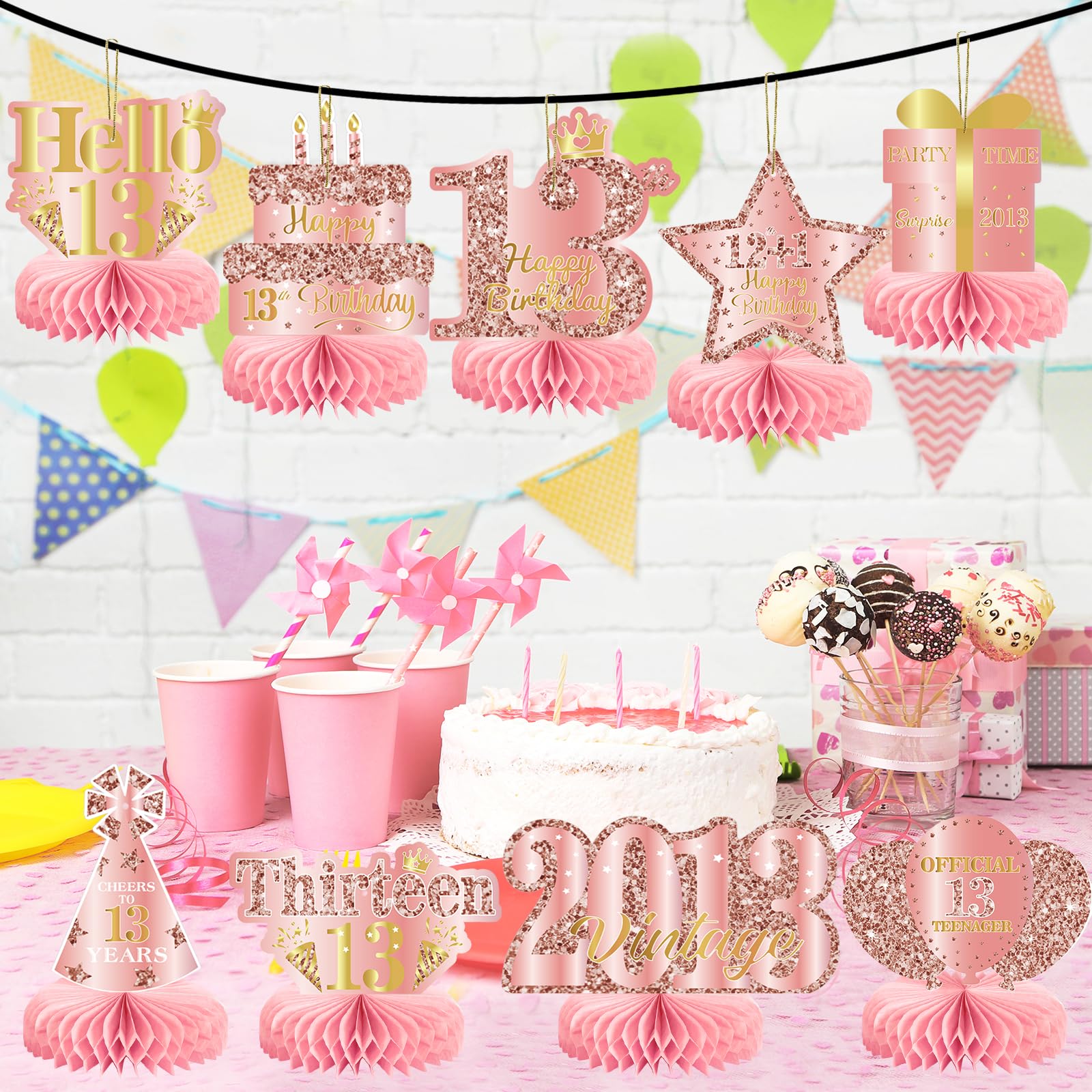 Snapklik.com : 9Pcs 13th Birthday Decorations Rose Gold 13th Birthday