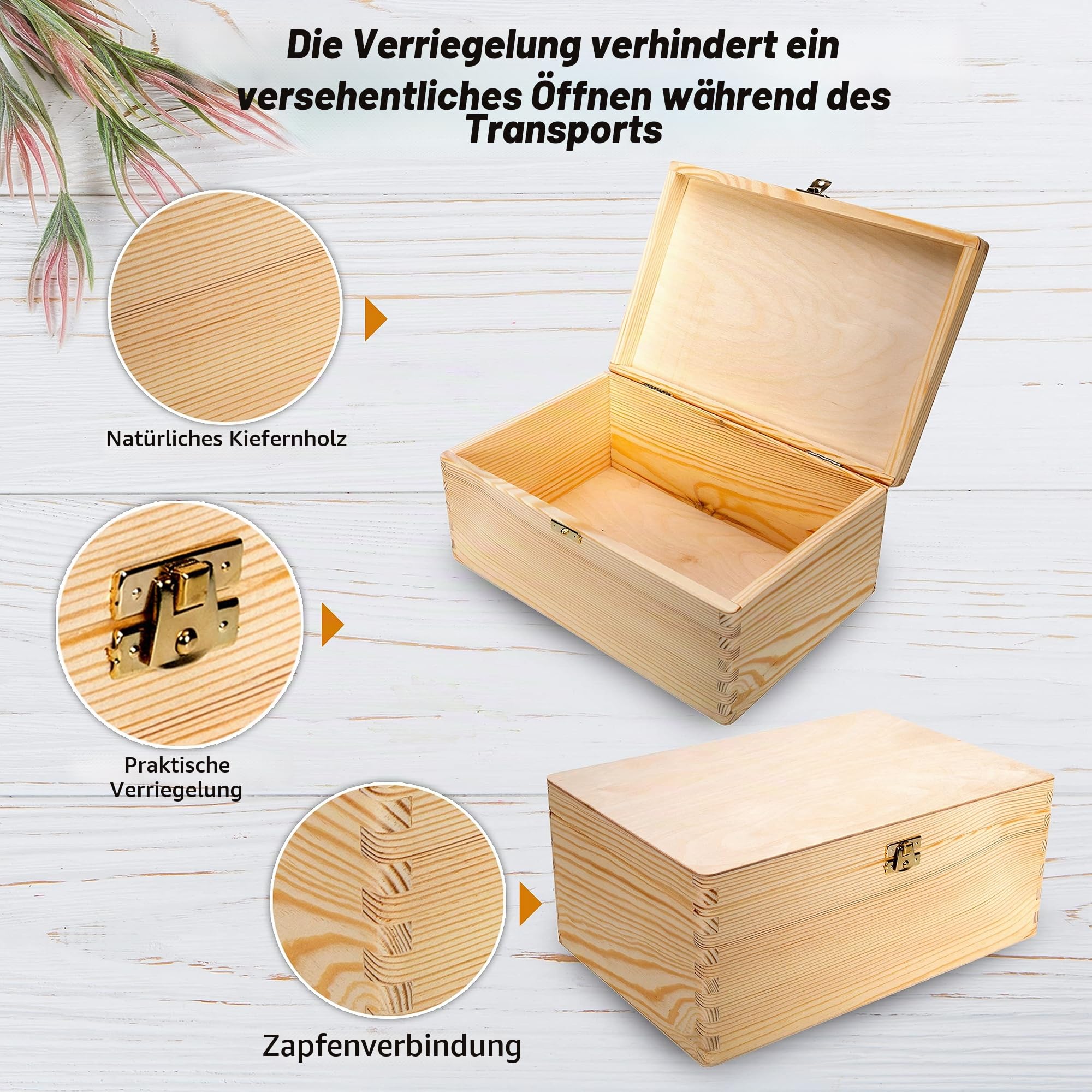Holzbox mit Deckel Holzkiste Aufbewahrungsbox Deko 30 x 20 x 13,5 cm Holz-Kiste Naturholz Box Erinnerungsbox