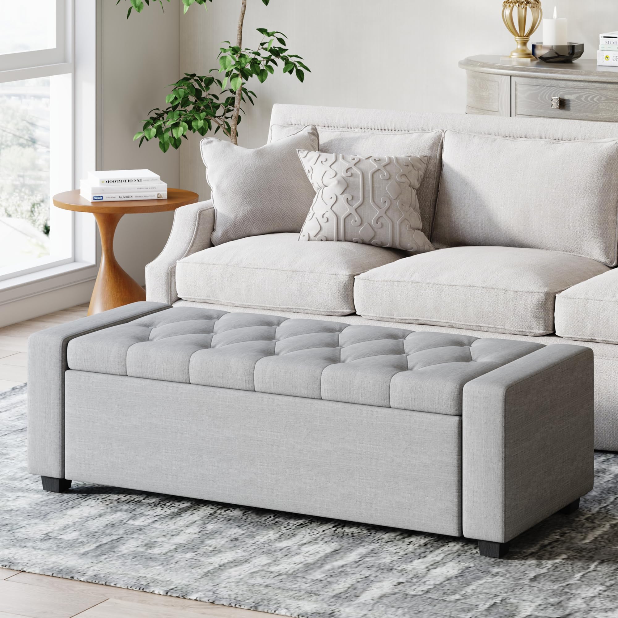 Atrtivoent Storage Ottoman Bench,Large Entryway Ottoman with Storage, Rectangular Bench with Cushion and Safety Hinge