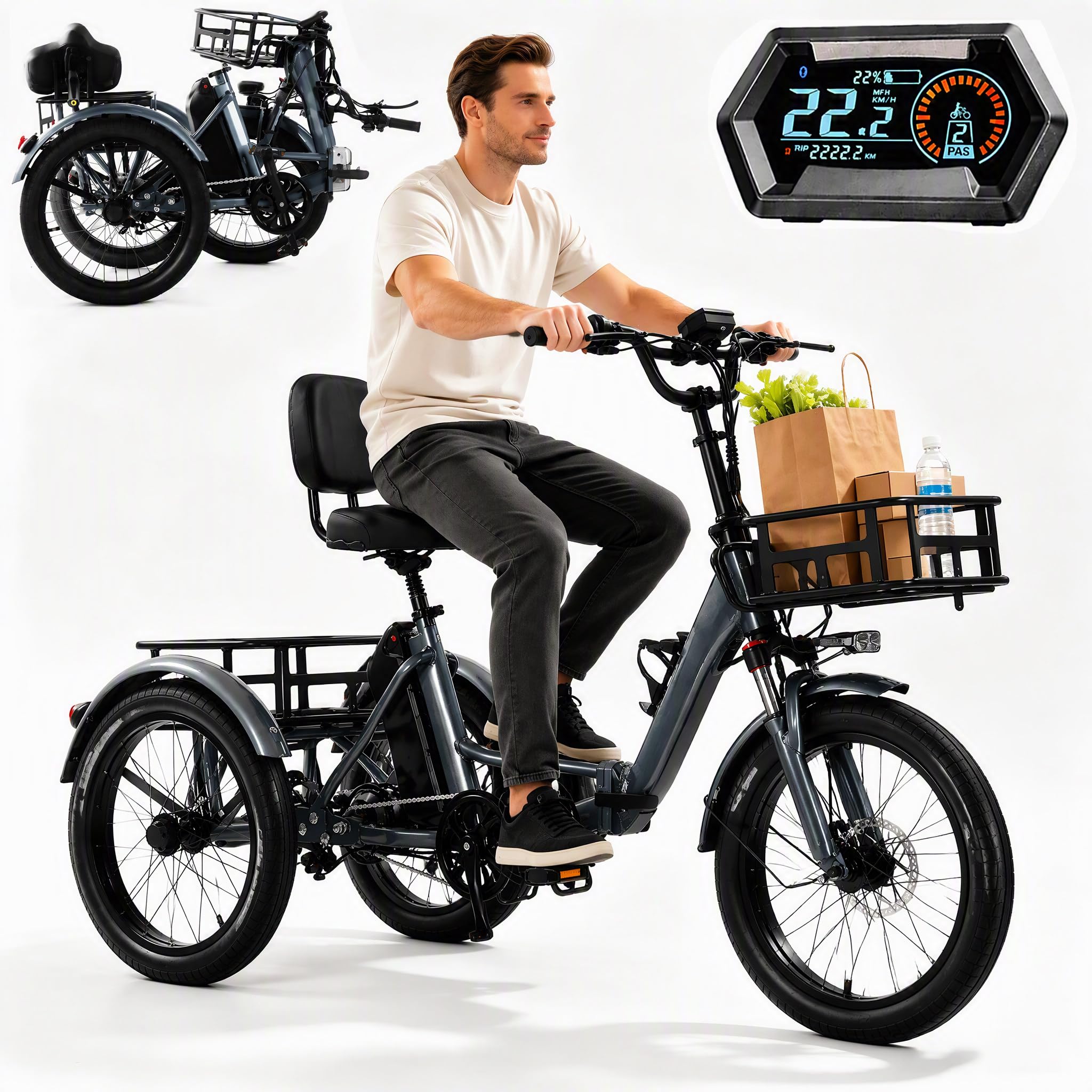 Triciclo Electrico Adultos 3 Ruedas Plegable 350W 48V 13Ah Bicicle Grey