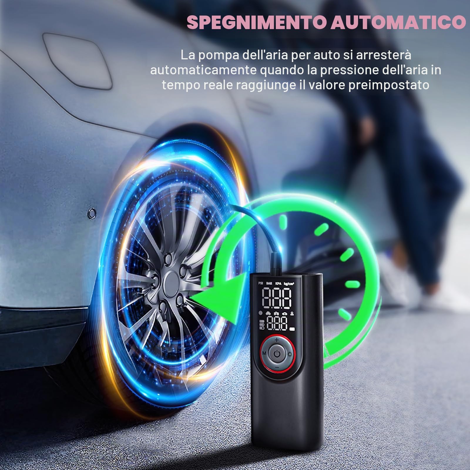 Pompa ad aria elettrica per bicicletta, compressore a batteria 10000 mAh, schermo LCD digitale e illuminazione di emergenza, 150 PSI