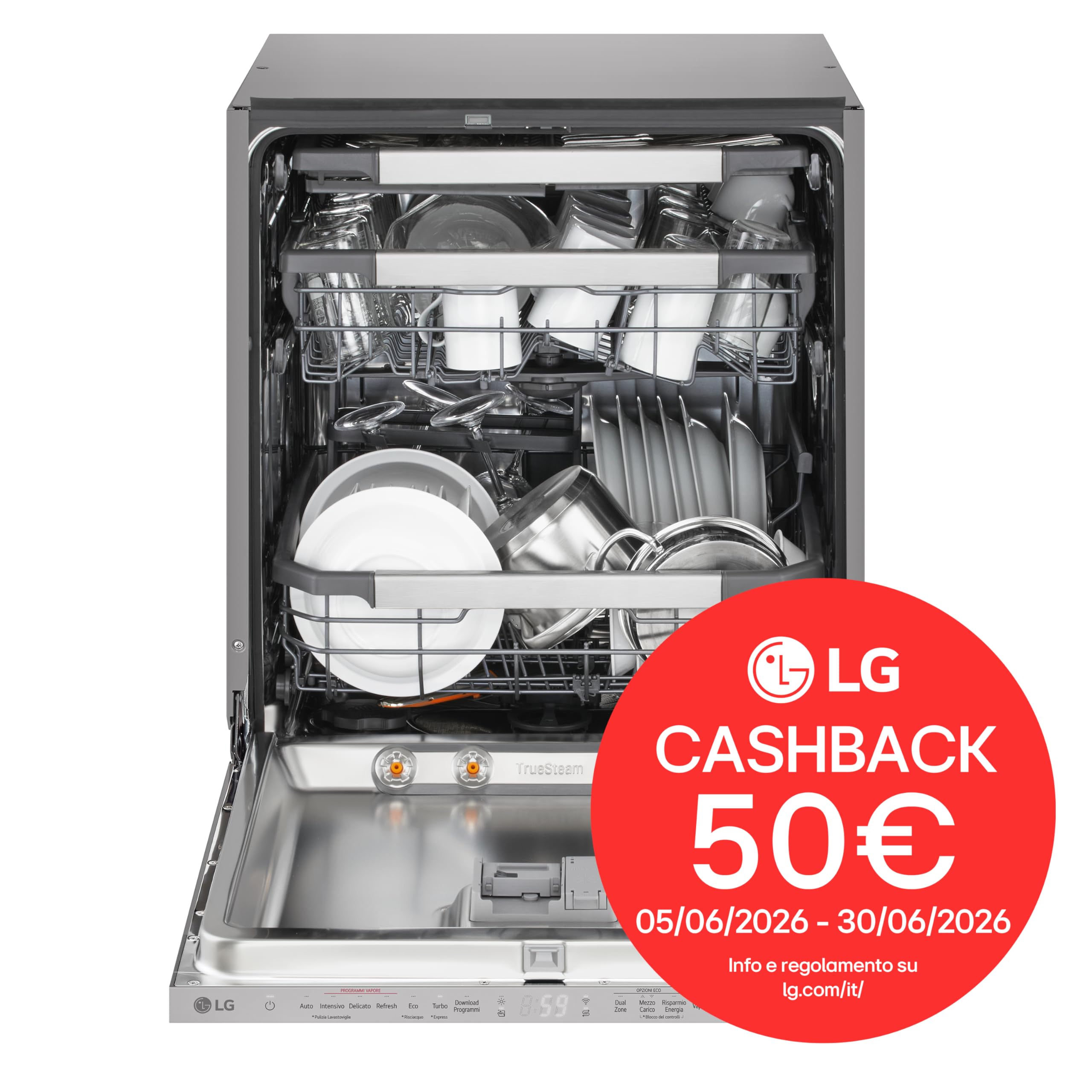 LG DB597TXSW, Lavastoviglie da incasso, Classe A, Noble Steel