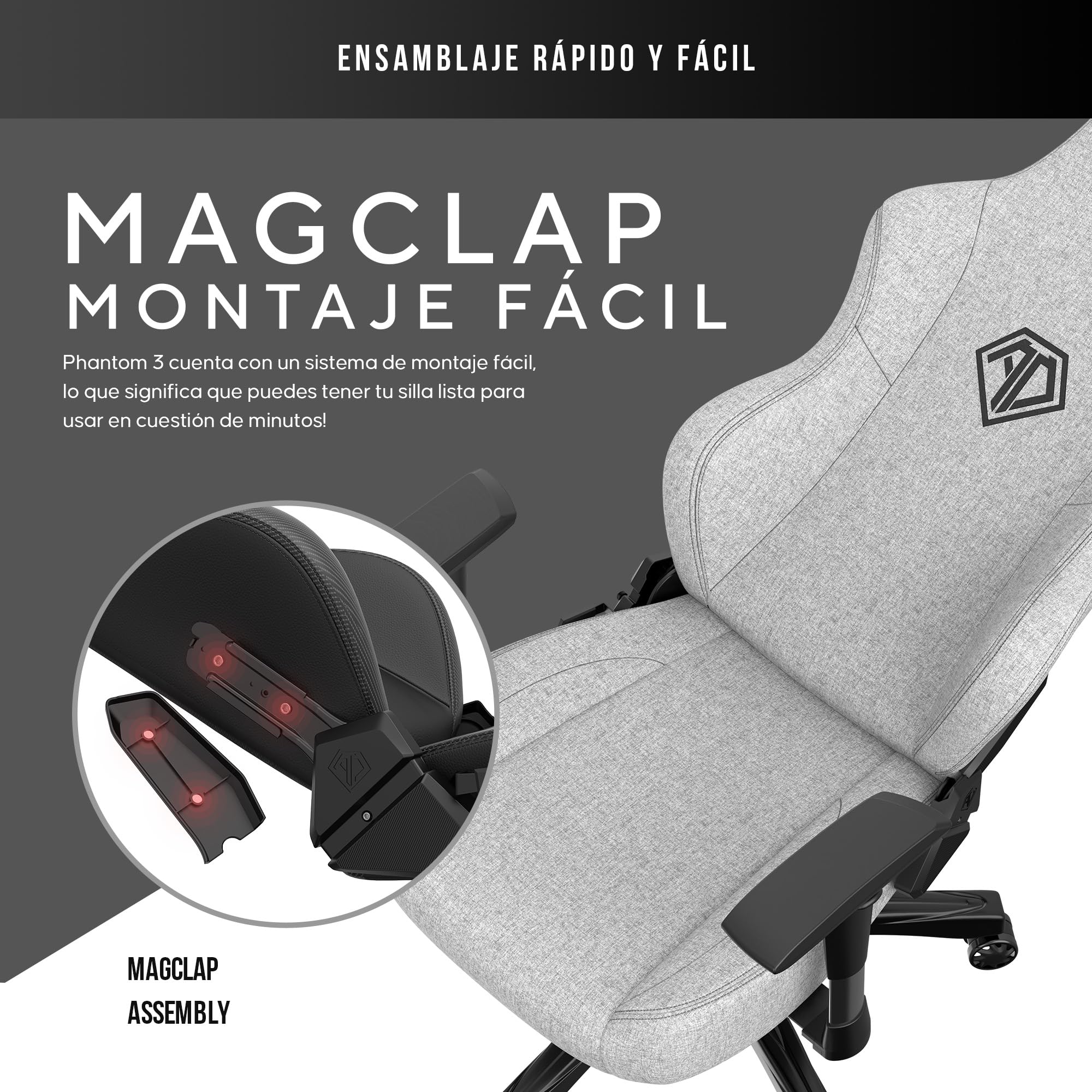 Anda Seat Phantom 3 Grande Silla Gaming, Comoda Silla Racing Gamer Adulto para Trabajo/Oficina/Estudio/Gaming, Sillas Ergonomicas para Ordenador, Ergonomic Office Desk Chair - Gris Grande