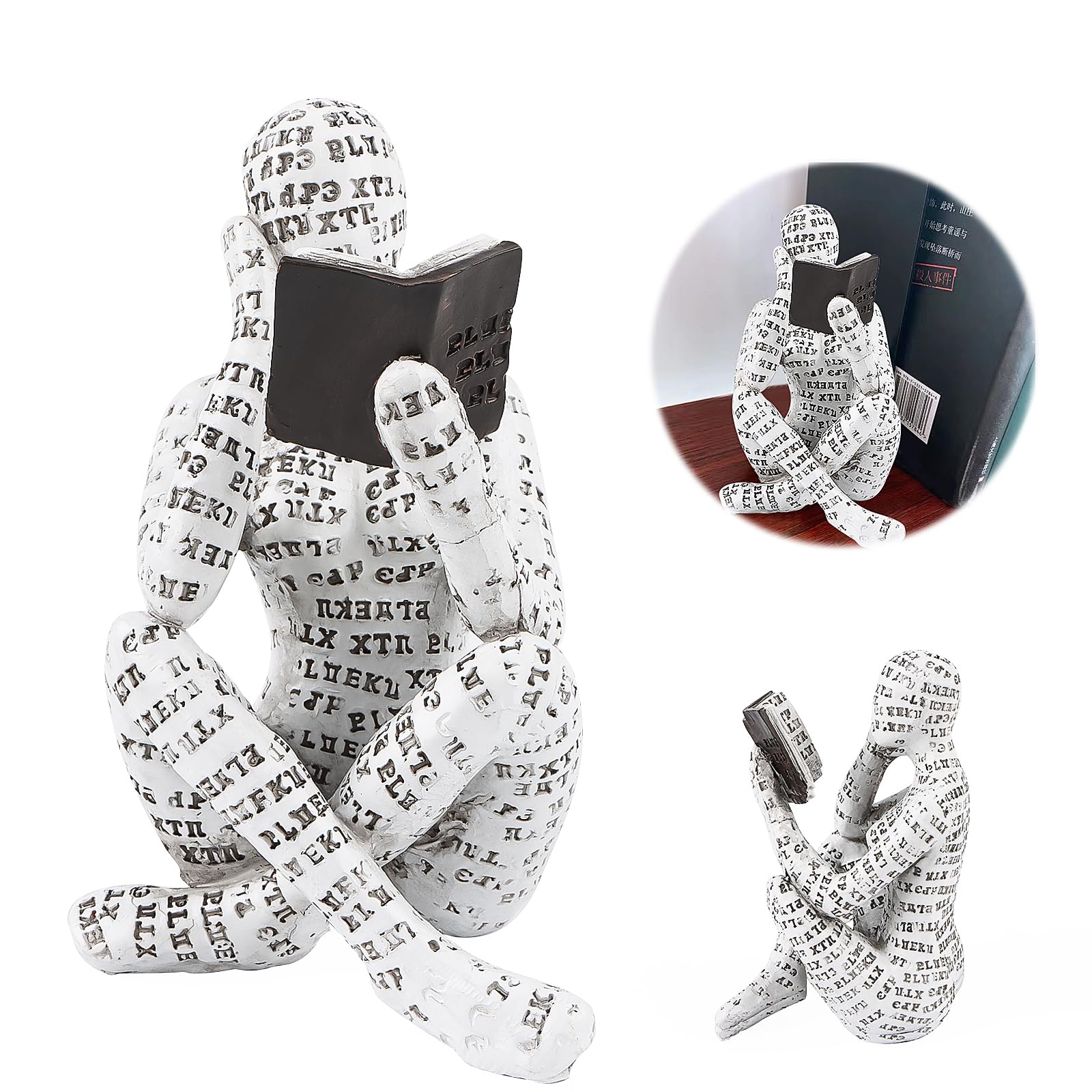 Lnjya Escultura de mujer lectura, figura decorativa para estantería, figura abstracta de lectura, arte abstracto, esculturas de arte, decoración, decoración de oficina, adornos de estantería, SD-01