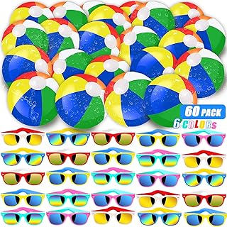 48 Pieces Summer Sunglasses Beach Balls Bulk Party Favors for Kids 24Pack Neon Sunglasses 24Pack Beach Balls 12 inch Kid Boys Girls Graduation Class Party Supplies for Beach Day, Pool Party Favors, Fun Gift, Goodie Bag Favors