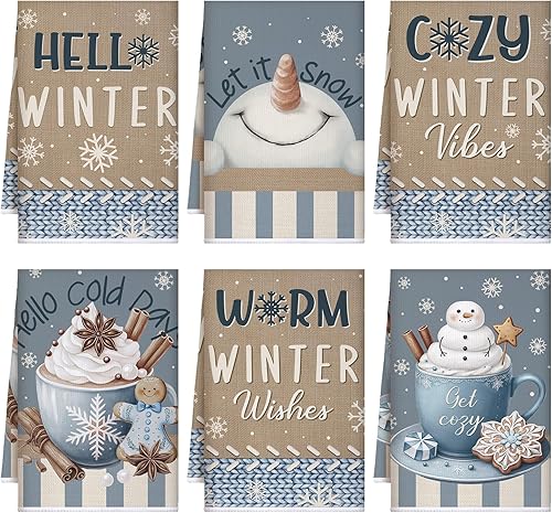 Vista 15 de Preboun 6 Piezas Toallas de Cocina Navideñas Santa Reno Rayas Toallas de Mano Rosa Estilo Granja para Platos Xmas Té Cocina Baño Decoración