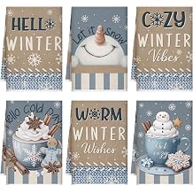 Preboun 6 Pcs Christmas Winter Kitchen Towels Snowman Cocoa Funny Design