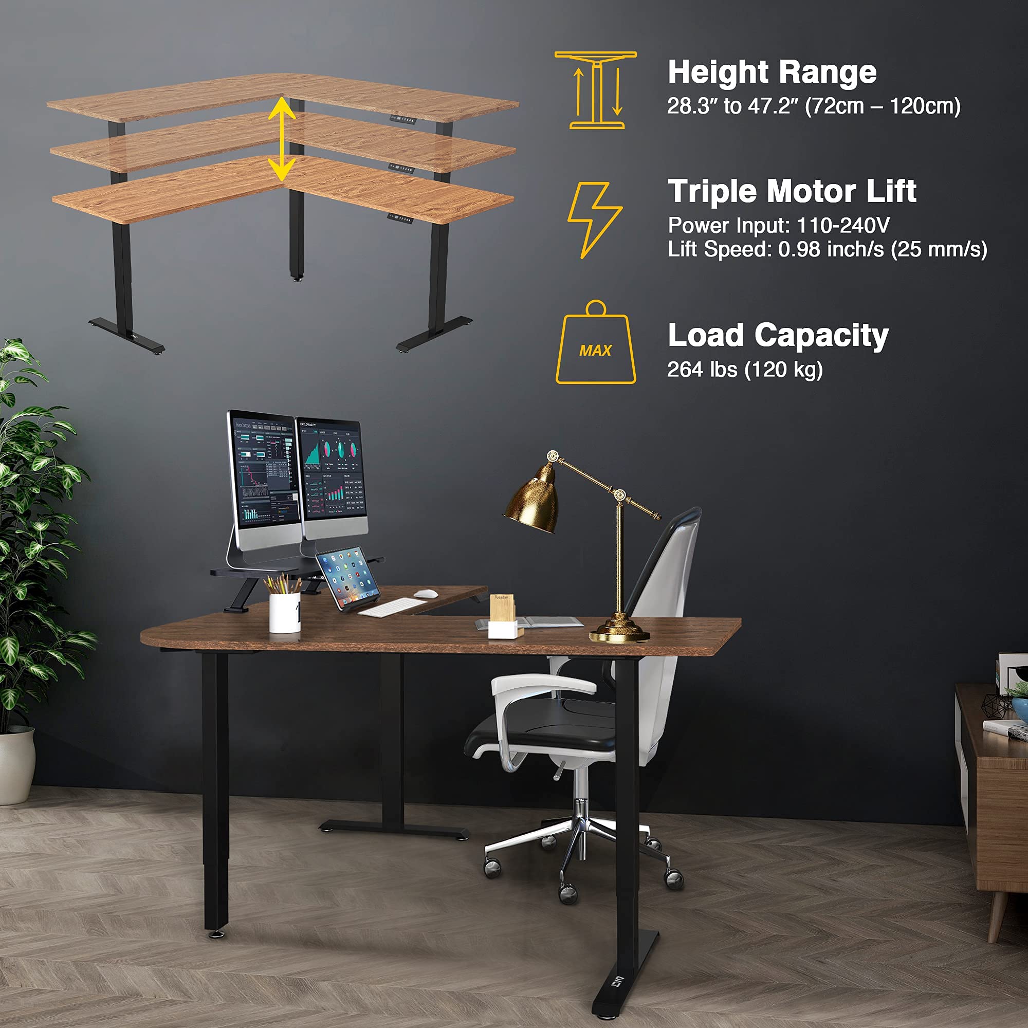 AVLT Electric Standing Desk Height Adjustable L Shaped Standing Desk