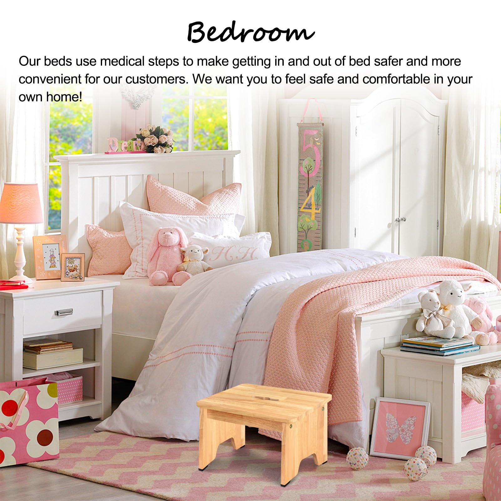 Marchepied En Bois Avec Capacité De Charge De 158,8 Kg, Marchepied Pour Adultes, Enfants, Personnes âgées Avec Tapis Antidérapant, Marchepied Robuste Pour Adultes, Convient Pour Chambre à Coucher