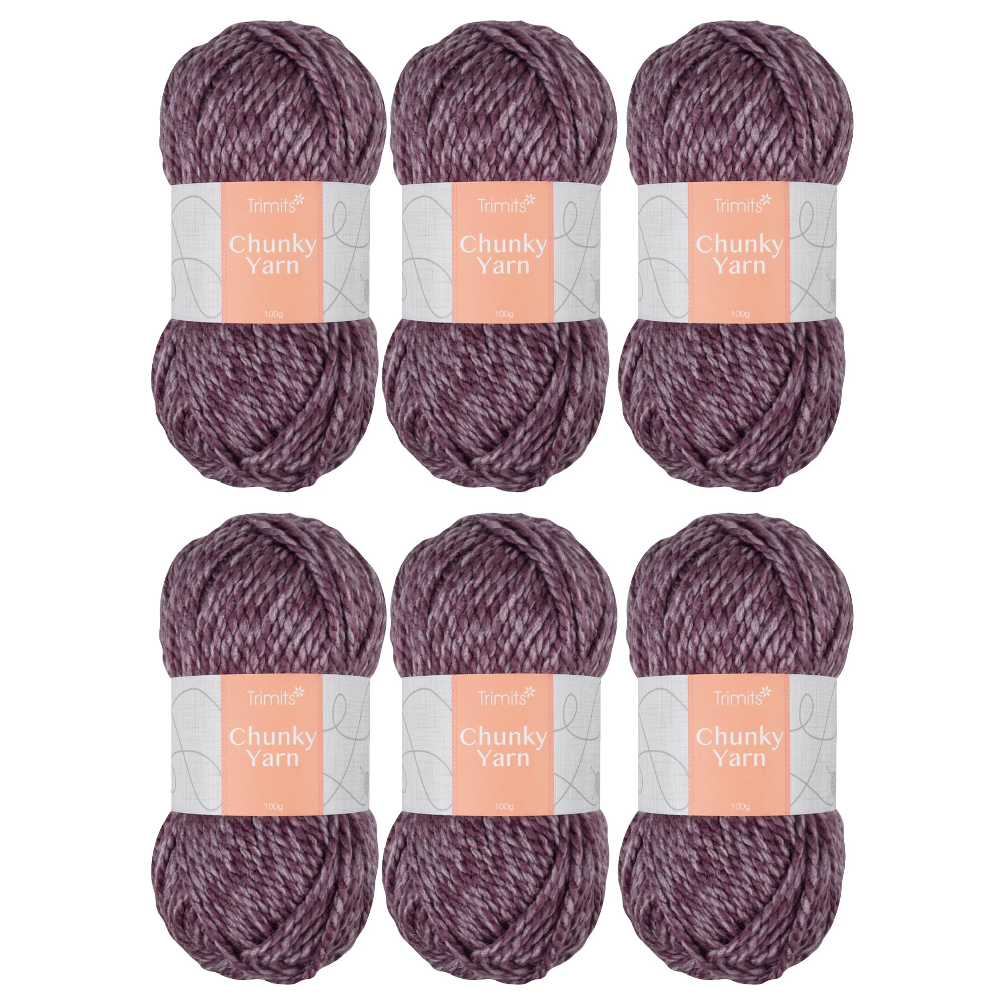 Trimits Chunky Acrylic Yarn Wool for Knitting and Crochet - 6 x 100g (100 metres) - Soft Touch Easy Care Machine Washable Yarn, Oeko-TEX Certified Fibre, Heather — image 1