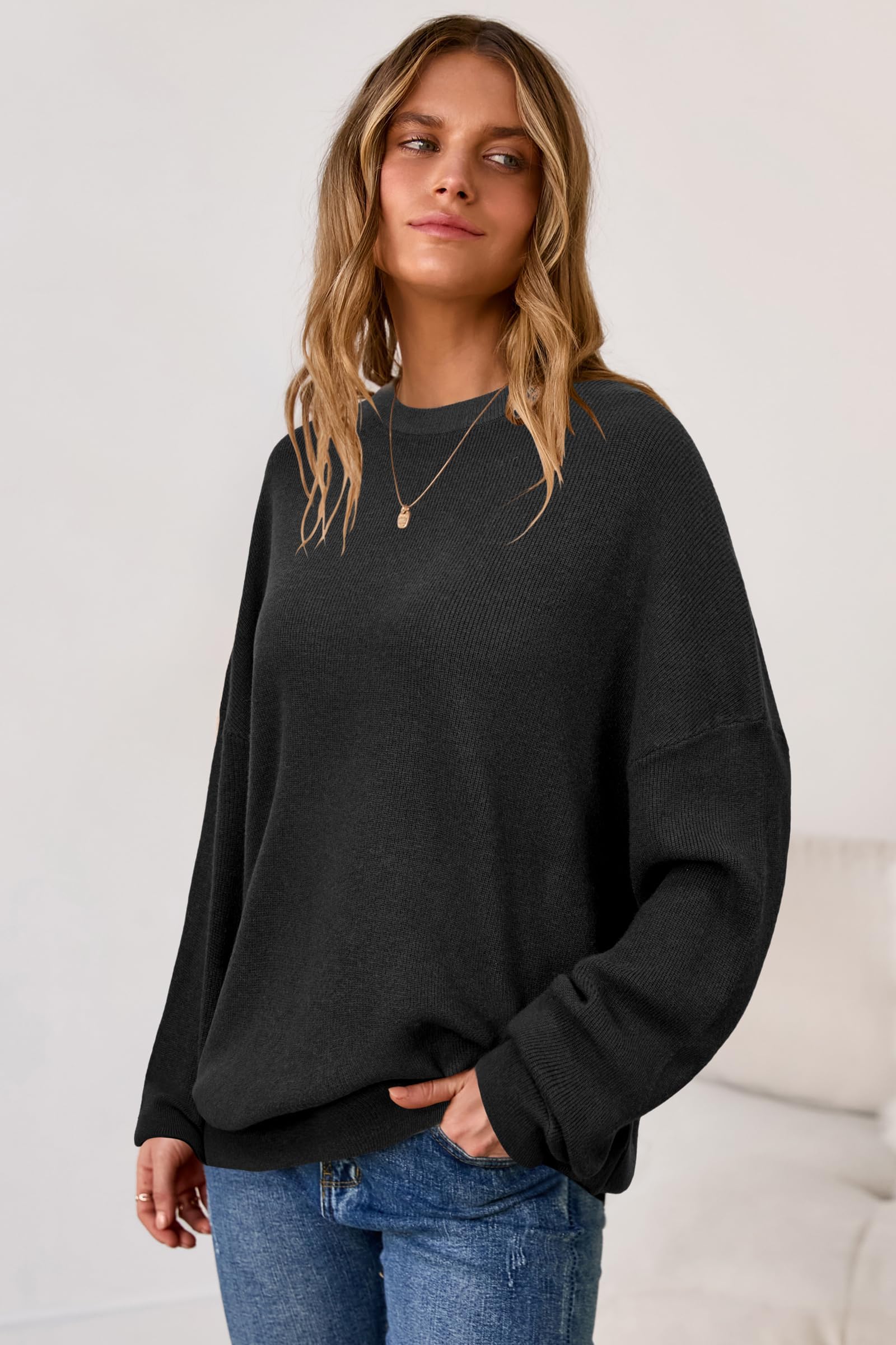 Arach&Cloz Pull Femme Oversize en Laine mélangée pour Collection Automne Hiver col Rond Manches Longues