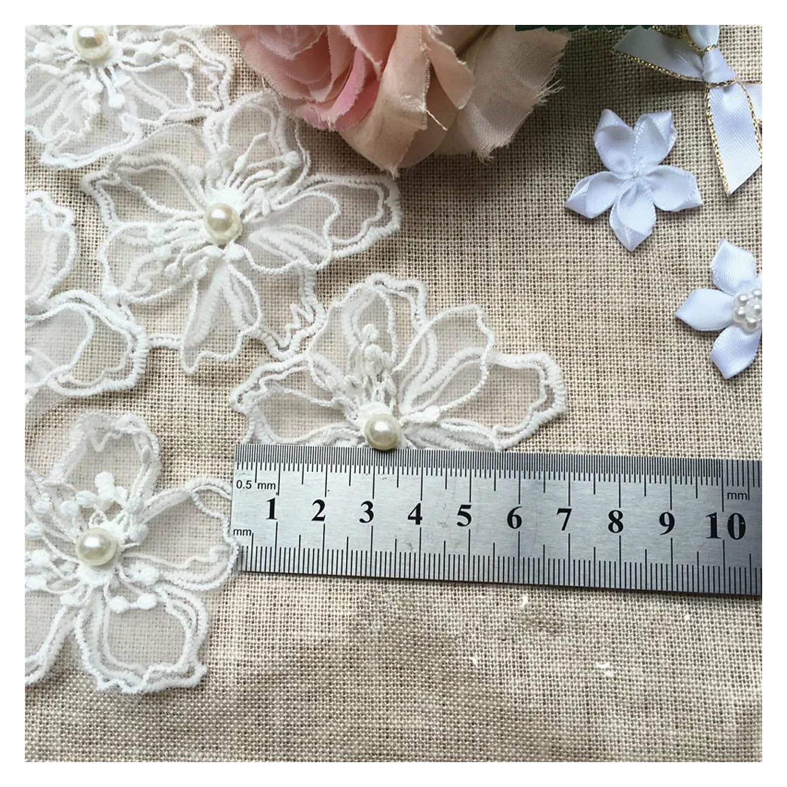 Apliques de encaje bordado con cuentas, 20 piezas, parche de tela de Organza, adorno de flores, vestido de novia, artesanía DIY(20Pcs price)