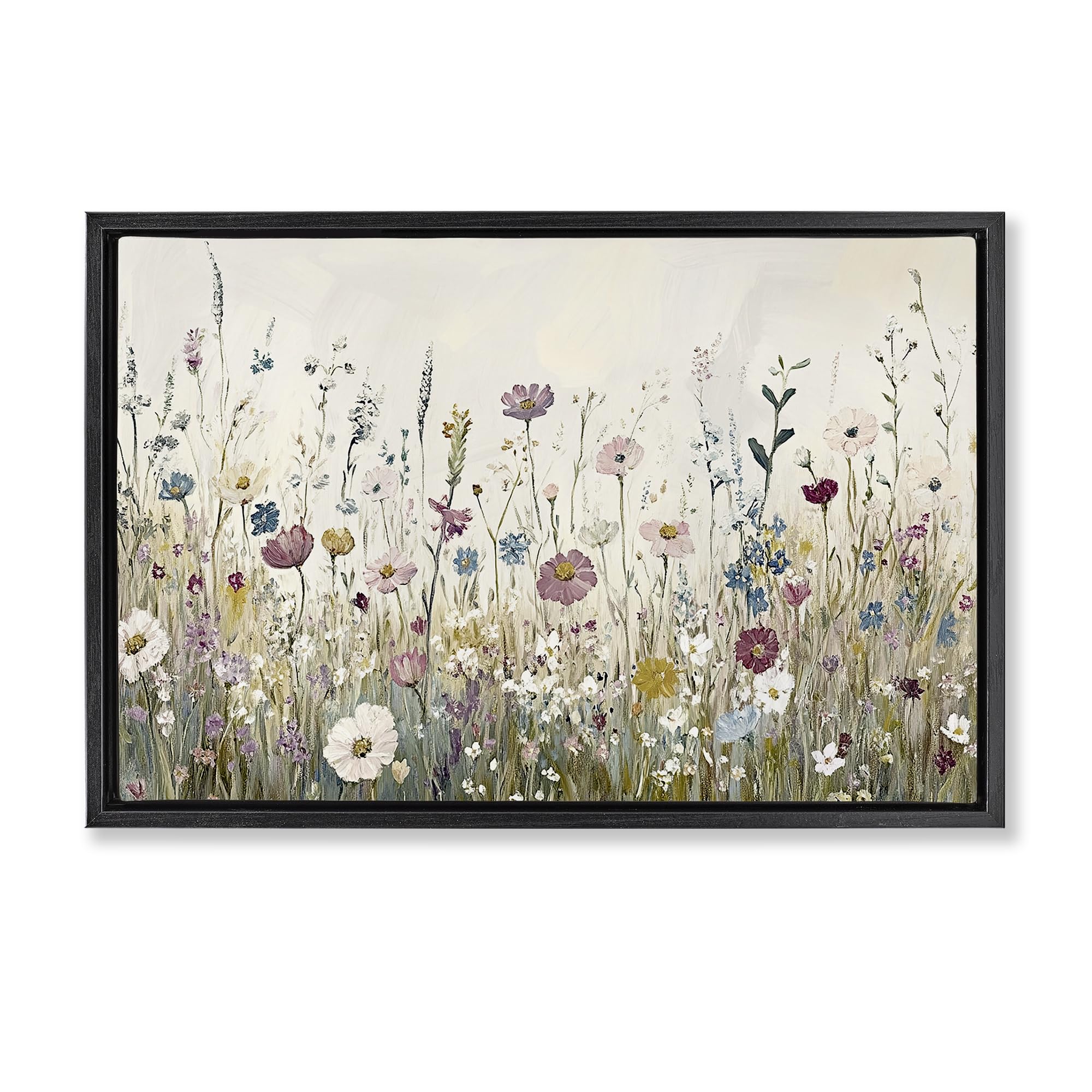 'Spring Blooms Pastoral Meadow'| Floating Frame Canvas Art