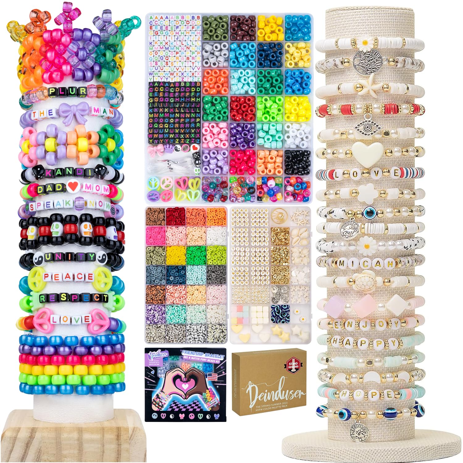 Deinduser Friendship Bracelet Making Kit 28 Colors Pony Beads + 28 Colors Bracelet Making Kit