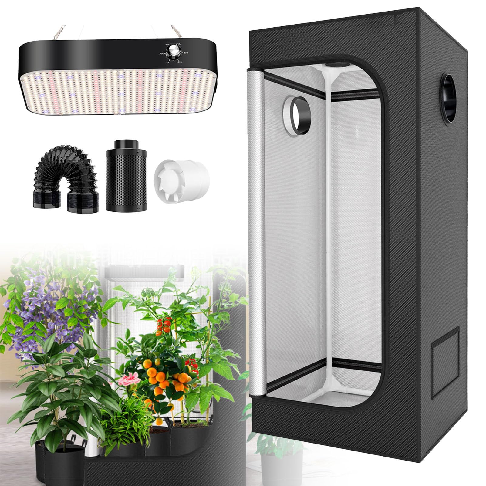 Armario de cultivo pequeño de 70 x 70 x 160 cm para el cultivo de plántulas en interiores. Armario de cultivo para hongos resistente al agua y a la luz, con luz LED