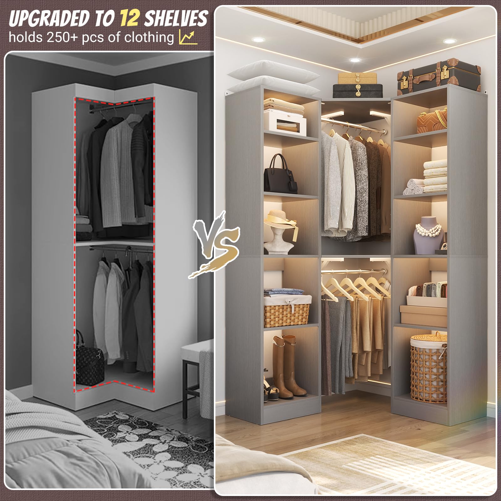Amazon.com: Besiost Corner Closet System with 12 Shelves, 39.2