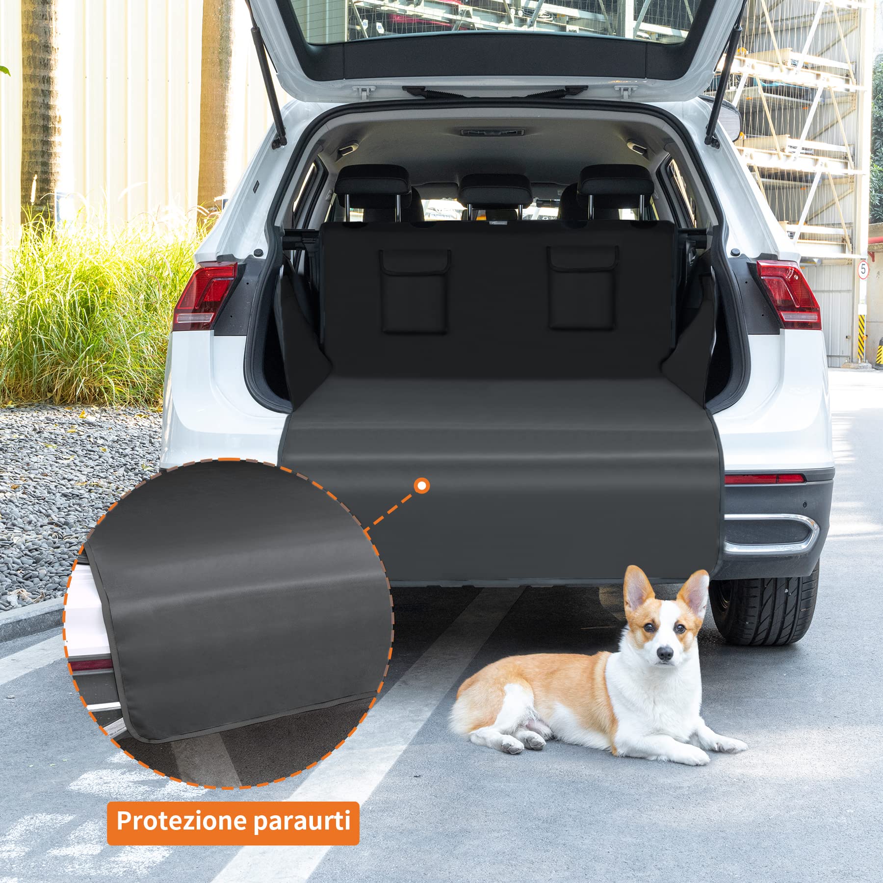 Toozey Telo Auto per Cani - 185 * 105 Coperta Universale Antiscivolo per Cani con Protezione Laterale e Paraurti, Impermeabile e Antivegetativa, Robusto Telo Auto per Cani, Nero - Bordo Nero