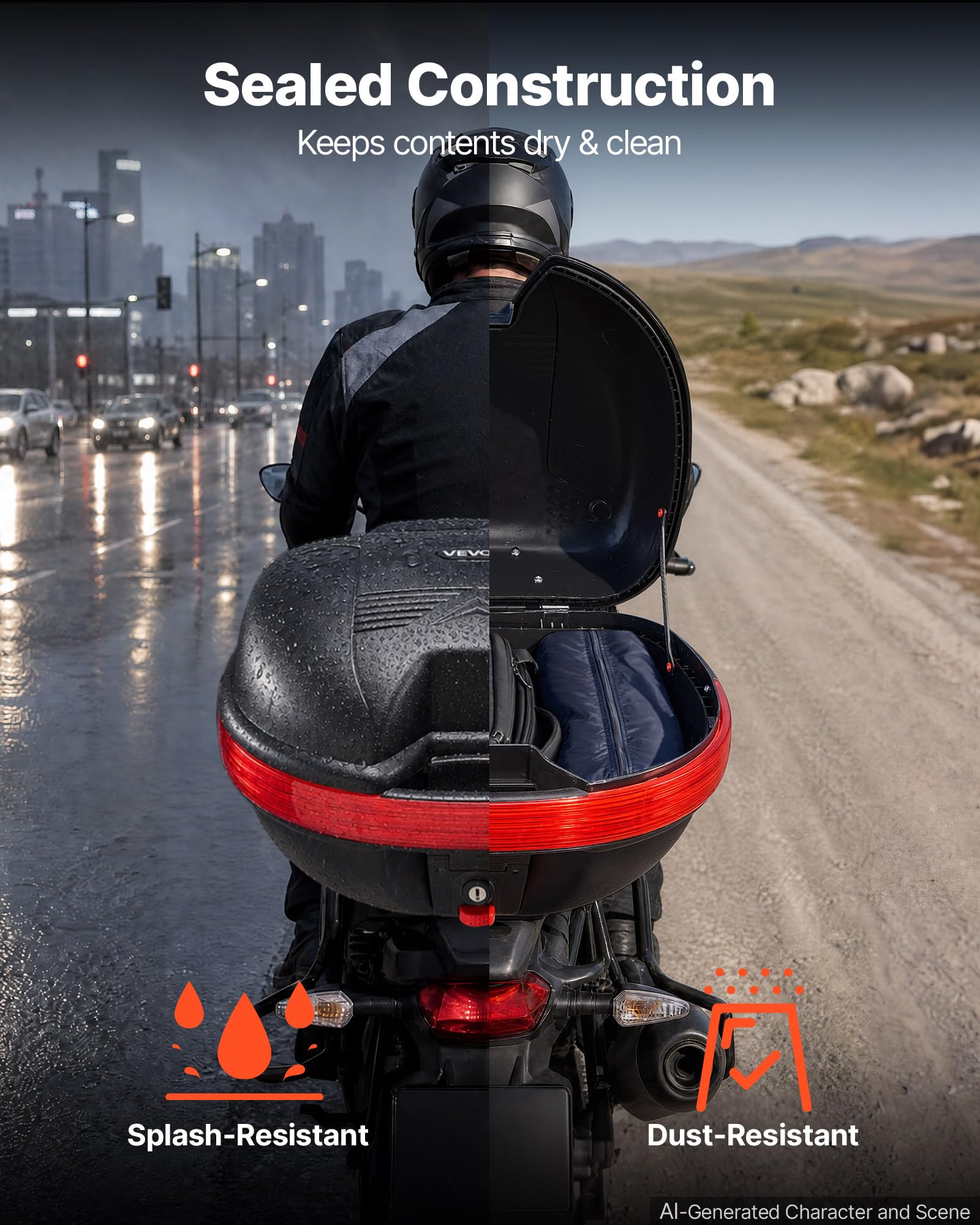 VEVOR Top Case de Moto 30 L Coffre Arrière Universel Imperméable en PP