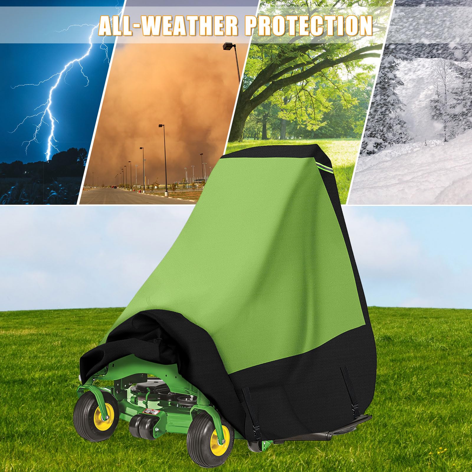 Cubierta para cortacésped de giro cero con cuerdas, impermeable, resistente, se adapta a cubiertas de cortacésped de hasta 60 pulgadas, poliéster Oxford 600D resistente a los rayos UV y al agua,
