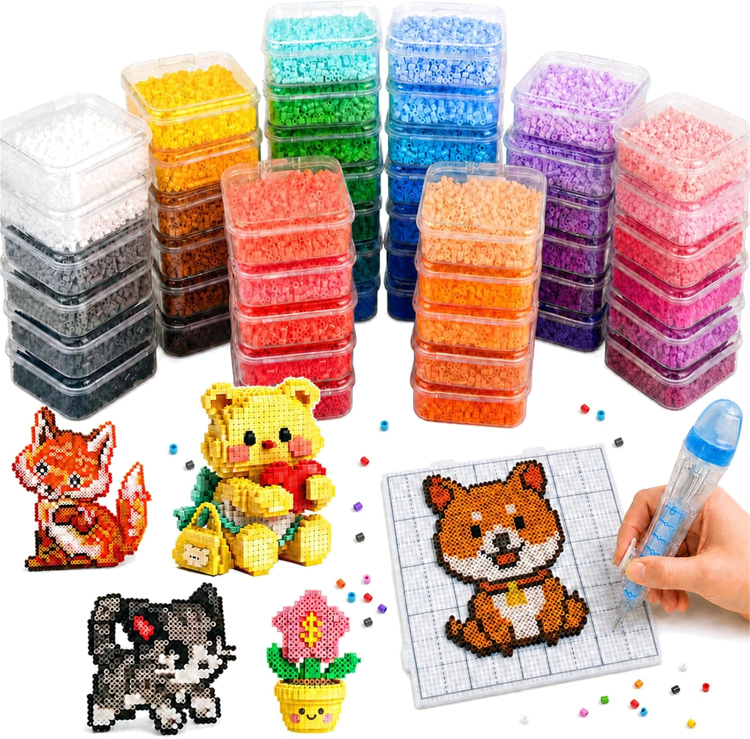 Fuse Beads Kit, 50000pcs DIY Pixel Art Ironing Beads Craft Set
