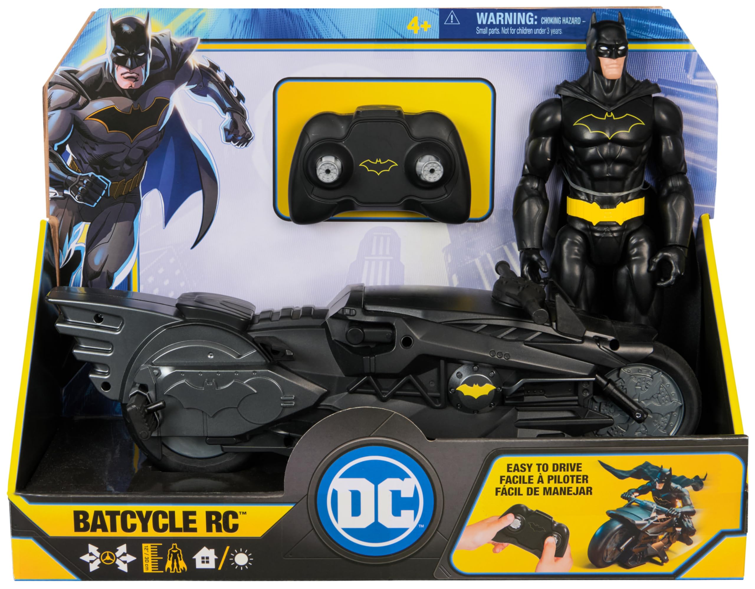 Spin Master DC Comics - Batcycle RC + Figurine Batman 30 Cm - Batman Figurine Articulée - Créez Vos Propres Combats Masqués - Super Héros - Jouet À Collectionner - Jouet Enfant 4 Ans Et +