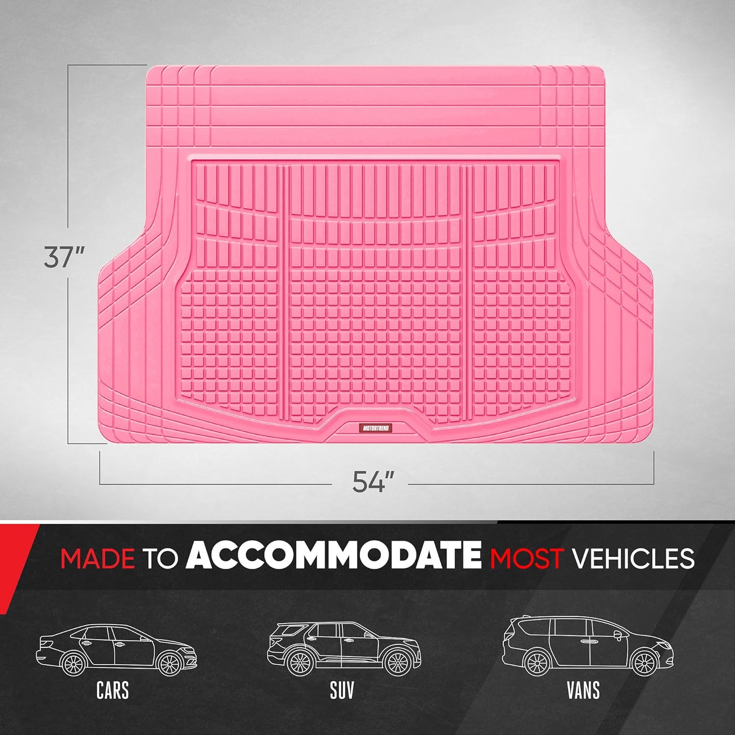 MotorTrend FlexTough Rear Cargo Mat – Heavy-Duty Trimmable Rubber Trunk Mat, Universal All-Weather Cargo Liner for Cars, SUVs & Trucks, Flexible Non-Slip Automotive Floor (Pink)