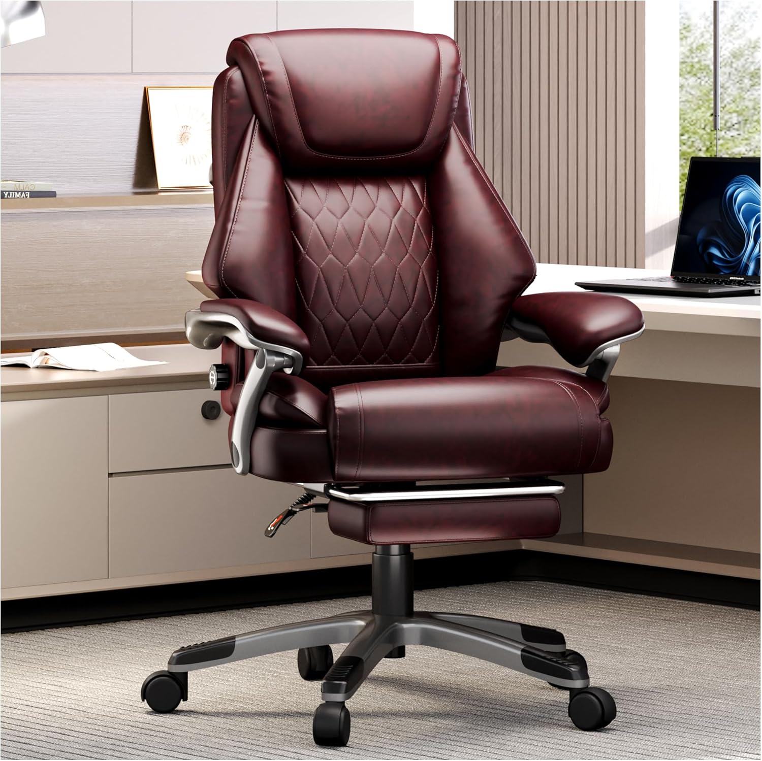 Big and Tall Office Chair 600LBS for Heavy People Heavy Duty Executive Desk Chair with High Back Extra Wide Seat PU Leather Adjustable Lumbar Support Adjustable Height Linkage