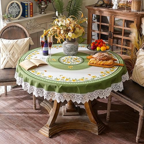 Miniatura 2 de SUTAVIA Mantel de tela con estampado de hojas de girasol, mantel de mesa de cocina, comedor, fiesta de mesa de granja (verde, 60 pulgadas, redondo)