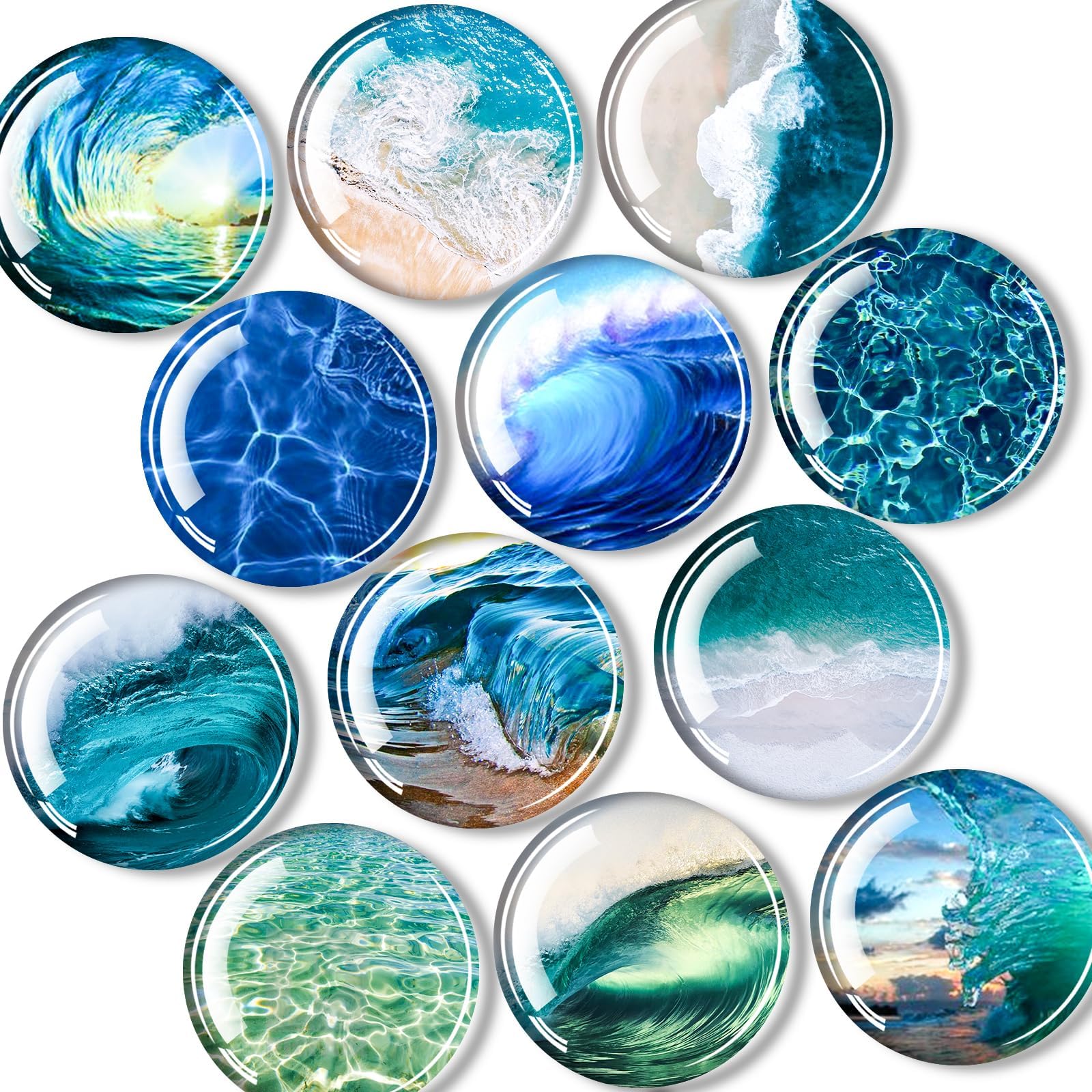 DARUITE Fridge Magnets, Blue Sea Pattern Glass Magnet 12 Pcs