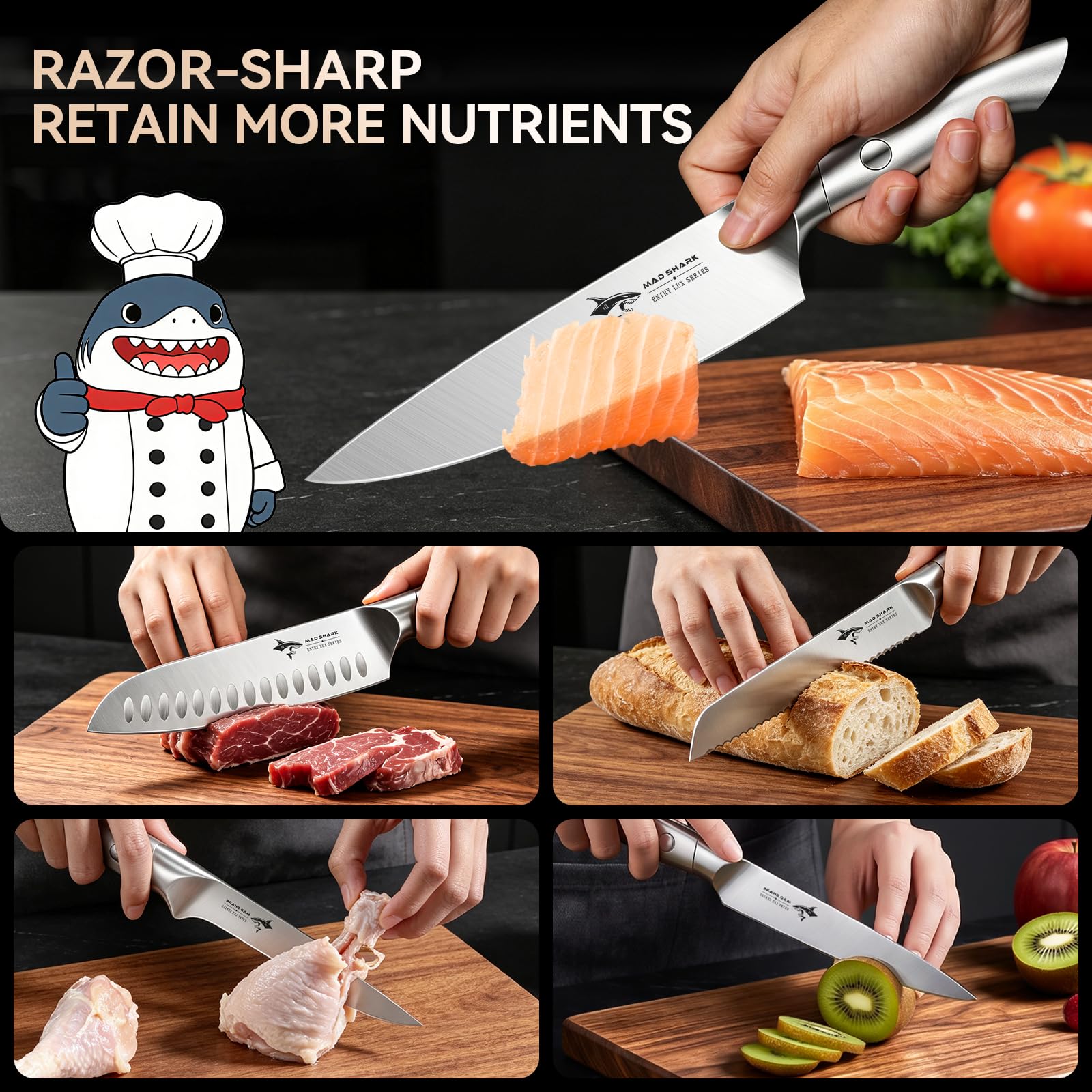 MAD SHARK Kitchen Knife Set,5PCS High Carbon Stainless Steel Chef Knife Set — Amazon image 3