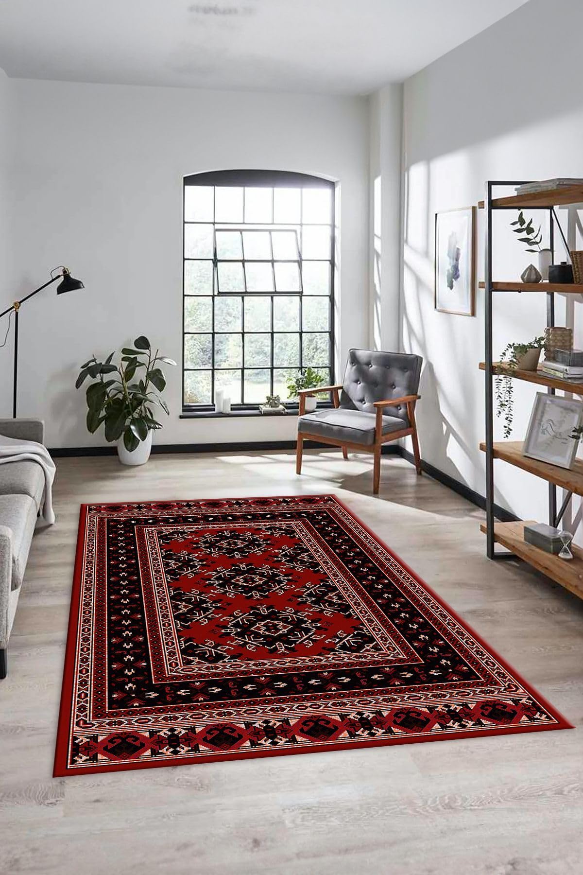 Evdeya Dijital Baskılı Kaymaz Taban Yıkanabilir Şık Etnik Desen Yolluk Mutfak Salon Halısı ETNİK-04, Kırmızı, 40 x 60