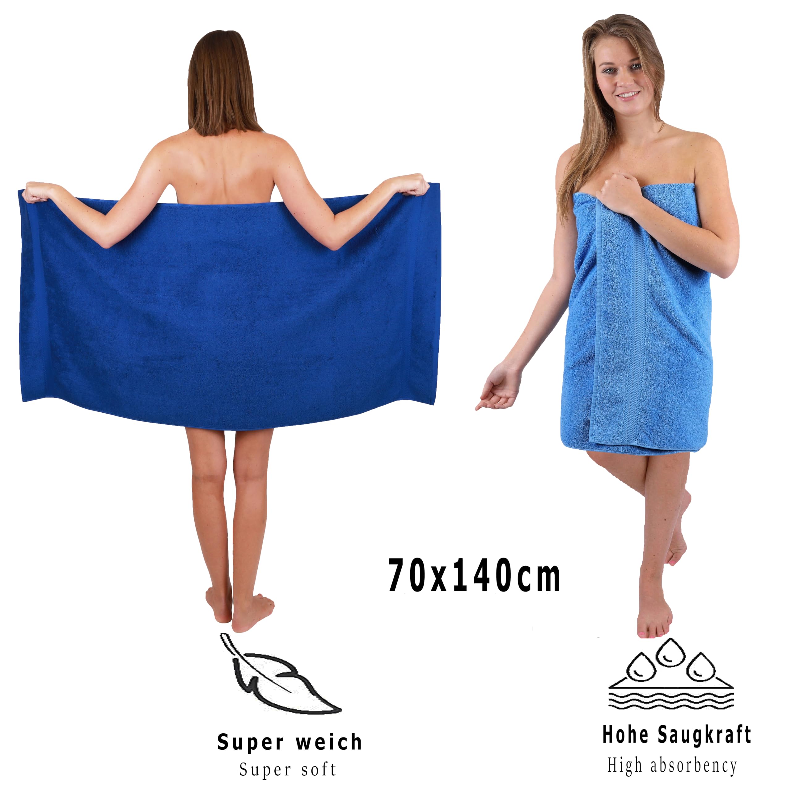 Betz Lot de 10 Serviettes Set de 2 Serviettes, draps de Bain 4 Serviettes de Toilette 2 Serviettes d'invité 2 Gants de Toilette 100% Coton Premium Couleur Bleu Royal, Bleu Clair