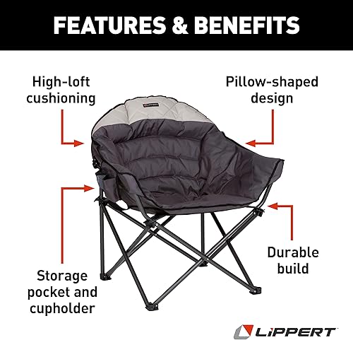 Miniatura 3 de Lippert Big Bear - Silla de campamento duotone, color gris oscuro con detalles de arena, cómoda forma redonda, cojines de almohada de gran tamaño,