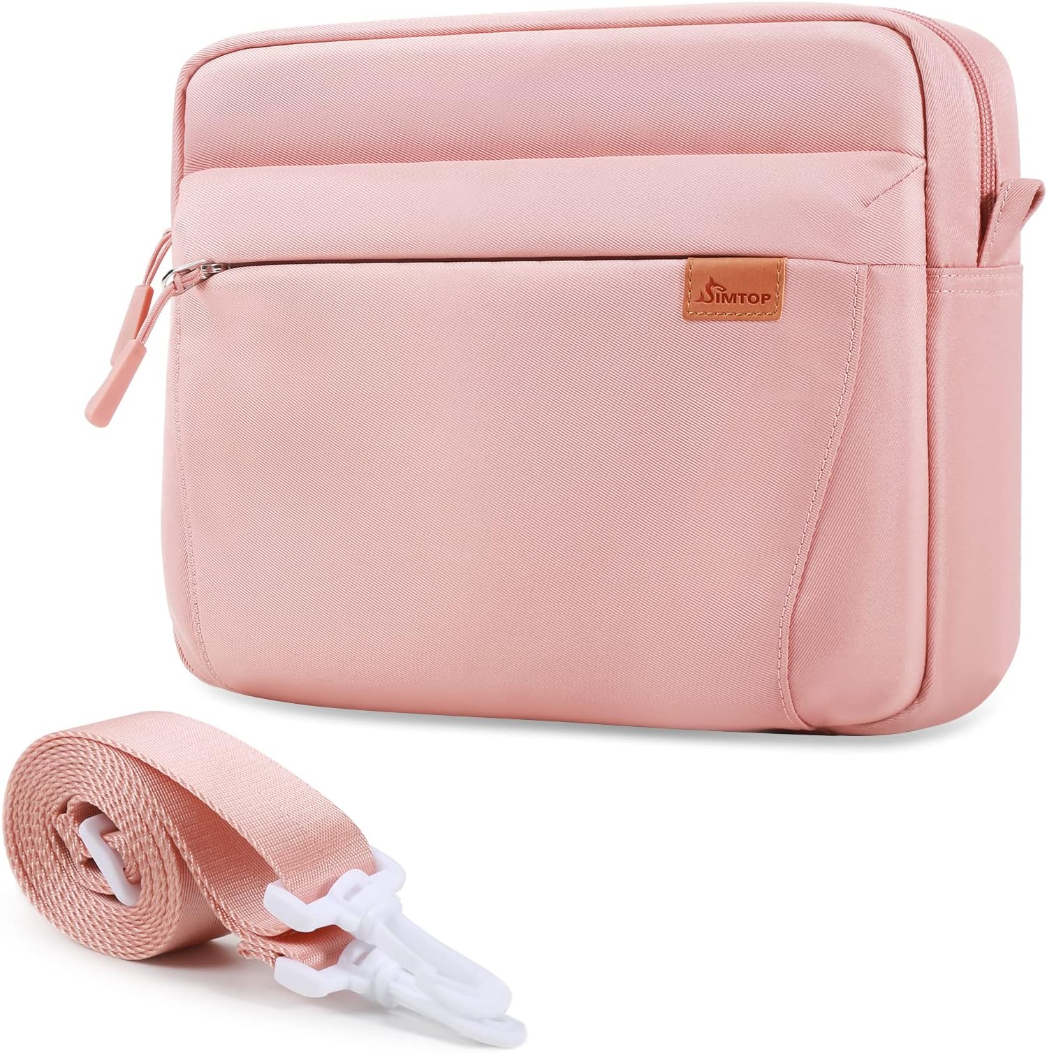 SIMTOP Tablet Sleeve Bag, 11 inch Daily Shoulder Bag for Tablet, Waterproof Crossbody Bag with Smart Organization for Accessories, Essentials Lightweight, YKK Zipper Bag, Polyester (Pink)