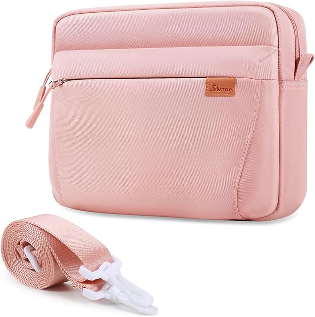 SIMTOP Polyester Ipad Carry Case Shoulder Bag for 11 inch,Tablet Accessories Messenger Bag Ipad keyboard Case Waterproof IPad Air 2022,Pink