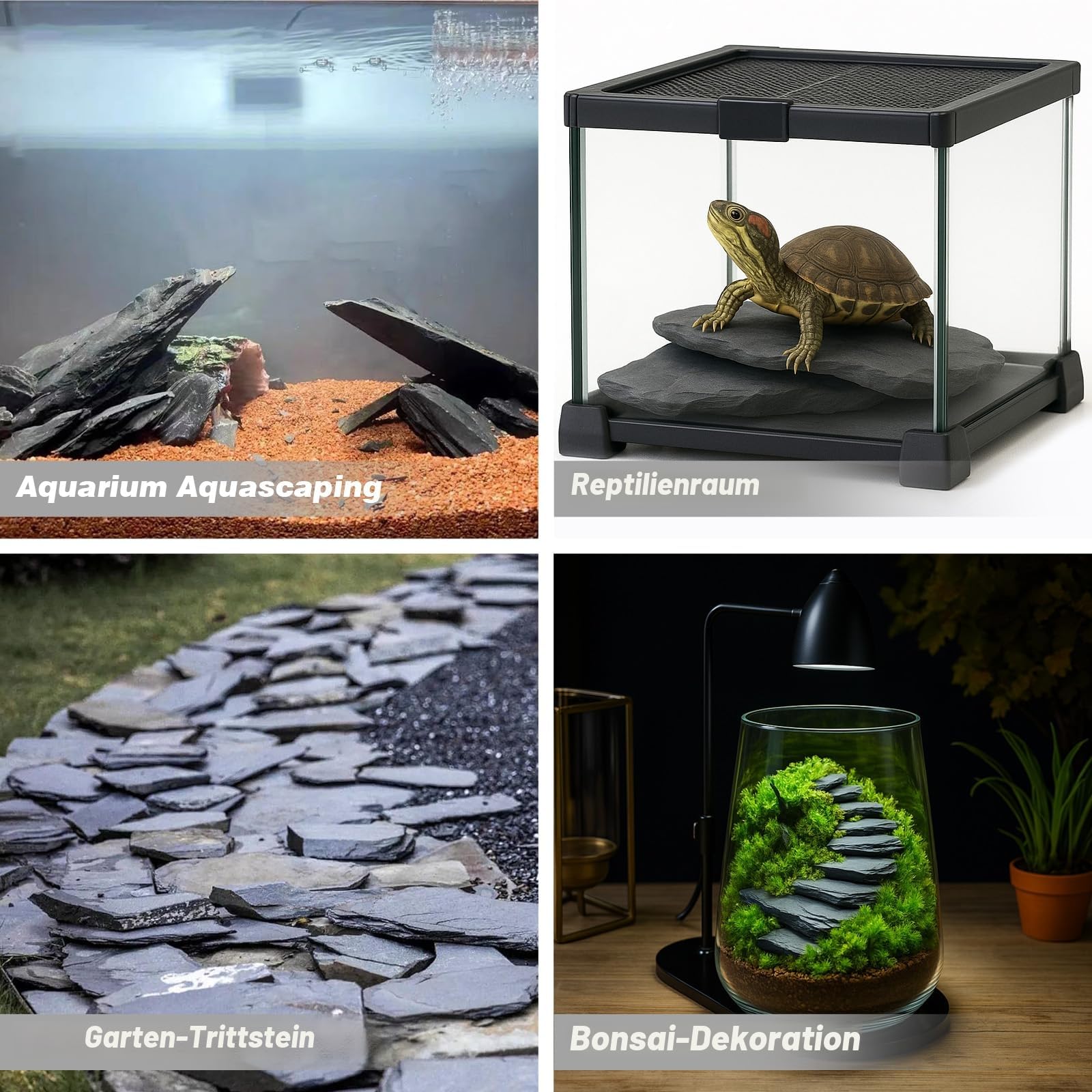 Unocho Natürliche Schiefersteine Reptilien Sonnenplattform 4,5kg Aquarium Steine für Aquascaping, Aquarien, Terrarien, Paludarien, Tabletop-Modelle, Miniatur- und Feengärten (5-15 cm)
