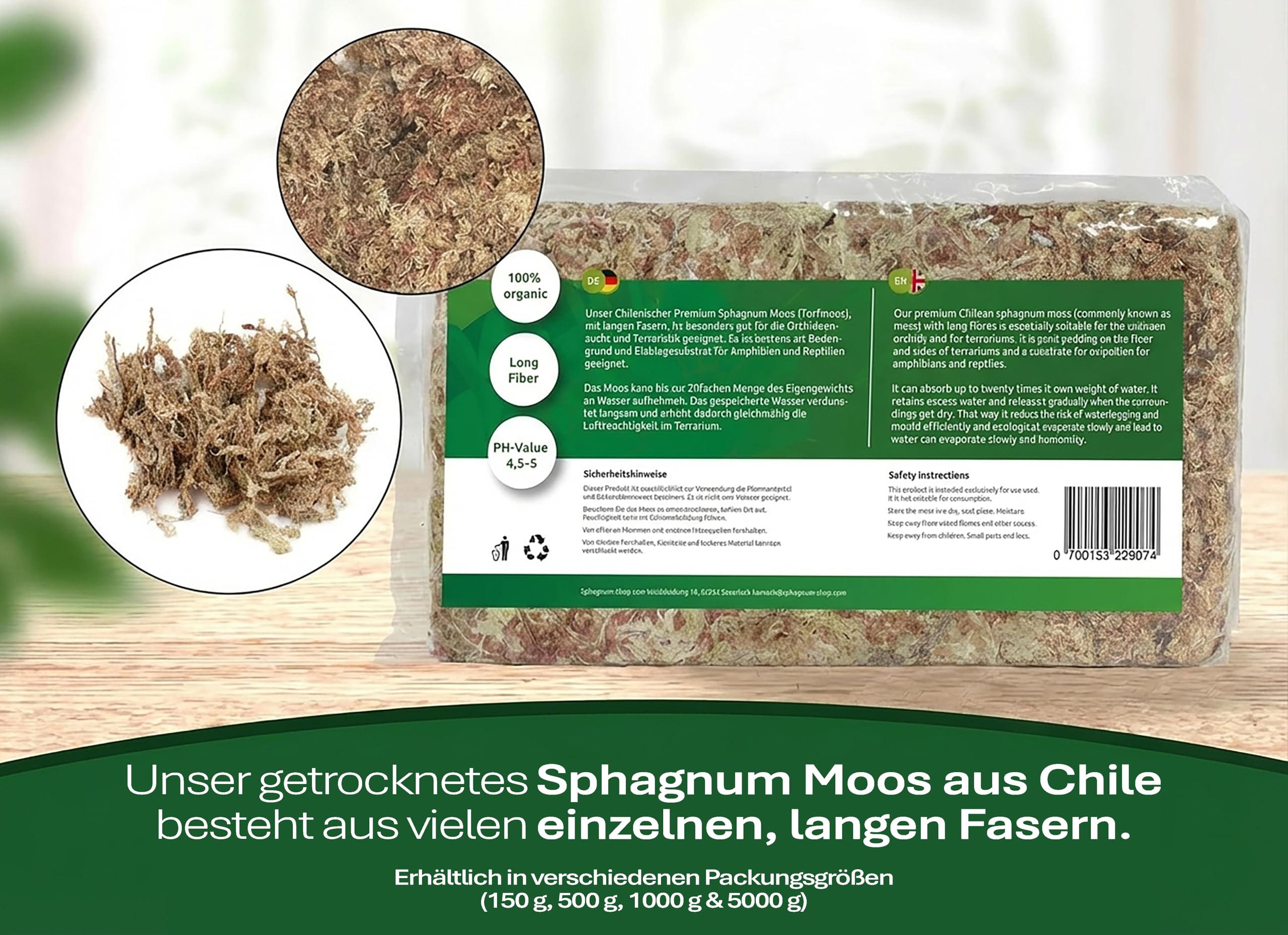Mech torfowiec do terrarium i storczyków z Chile 1 x 1000 g dla storczyków i terrarystyki - Idealne podłoże i patyki z mchu