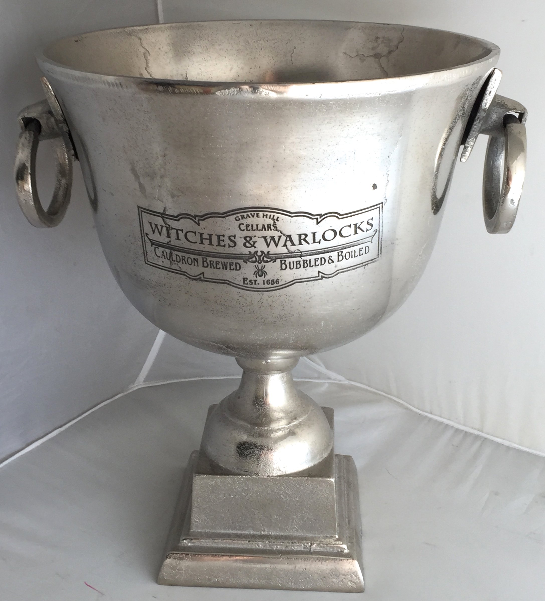 Large Grave Yard Cellars Halloween Witches & Warlocks Cauldron Brewed Bubbled & Boiled Trophy Cup Engraved Barware Champagne Bucket