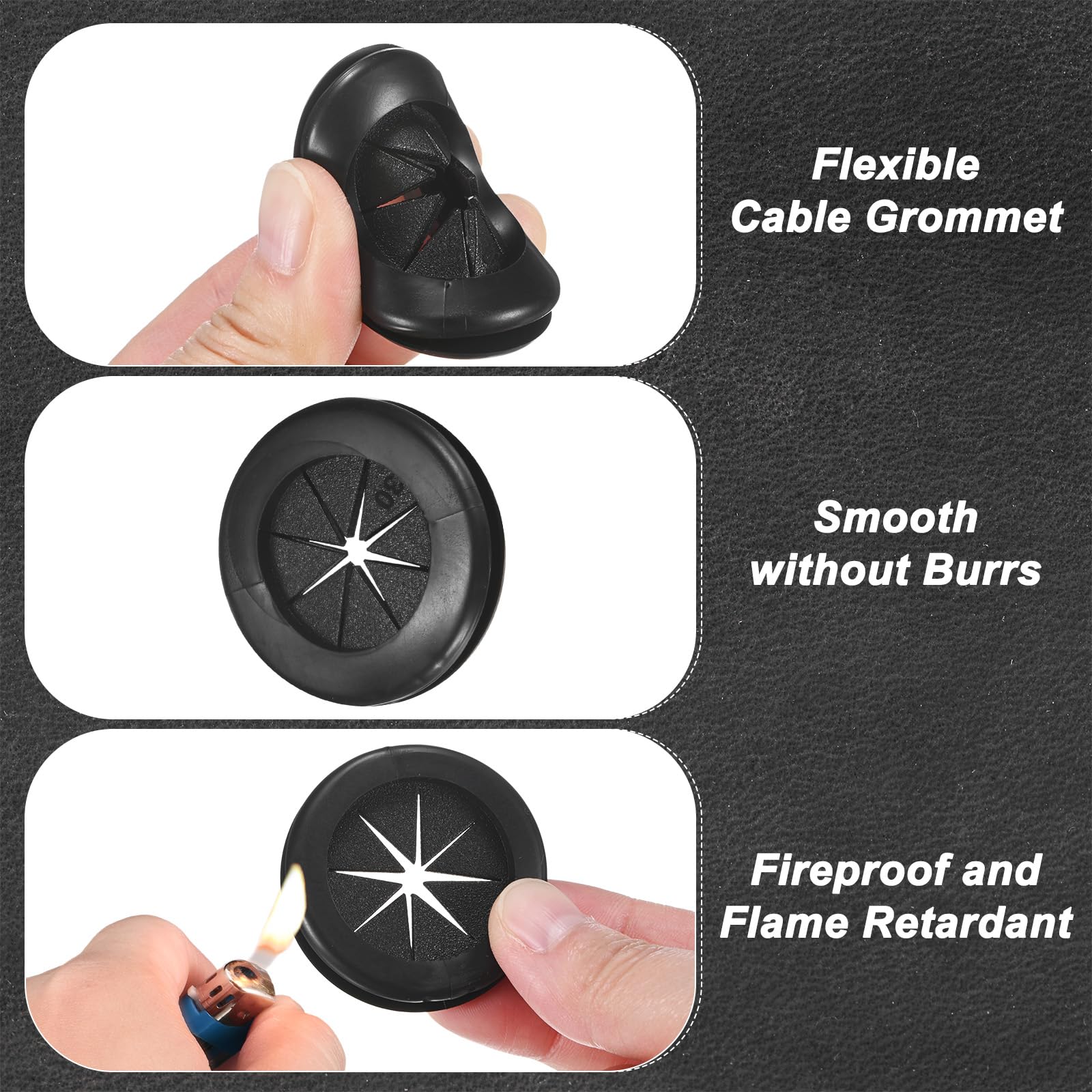 M METERXITY 12-Pack Rubber Grommets for Wiring 30mm Desk Grommet Double-Sided Flexible Cable Cord Grommet Desk Hole Cover for Cables/Wires Through Protection [Black - Image 2