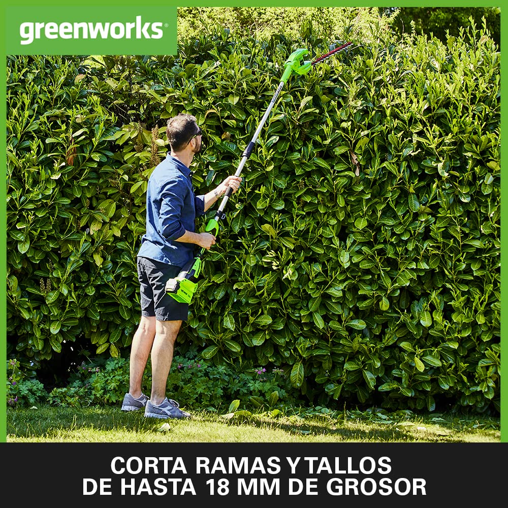 Greenworks G40PHA Cortasetos a Batería con Eje Divisible, Cuchillas Doble Acción de 51 cm, Corta Ramas 18 mm Grosor, Pivote Cabezal de 125°, 3000 spm SIN Batería (40 V) ni Cargador