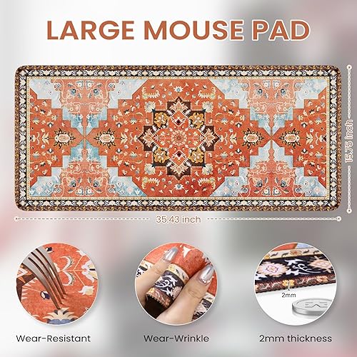 Miniatura 2 de iCasso Alfombrilla de escritorio grande retro, alfombrilla de mouse para juegos XXL, alfombrilla de escritorio antideslizante con base de goma,