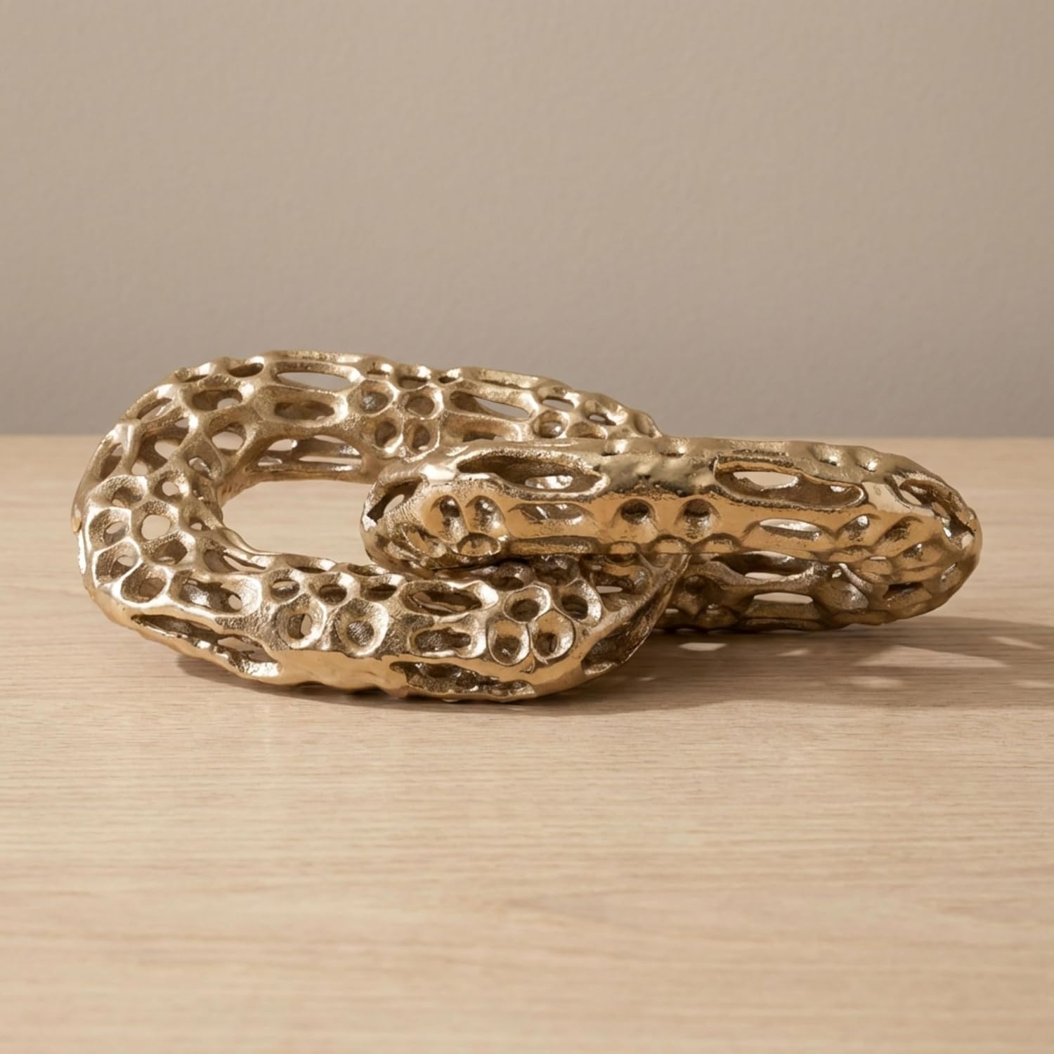 Two Metal Linked Chains for Home and Office Decor - Textured Form Accent for Bathroom, Living Room, and Shelf Styling - Modern Sculpture Ornament Display for Coffee Table Decor - 4", Gold & Metallic