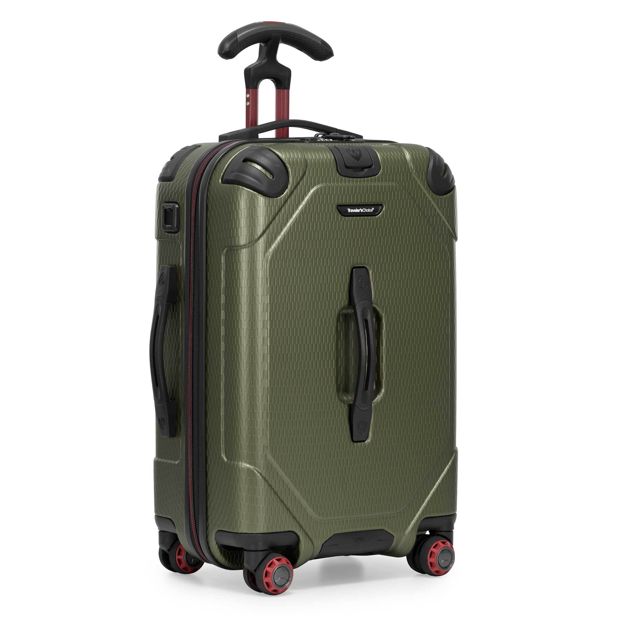 Traveler's Choice Maxporter II 22" Hardside Polycarbonate Spinner Carry-On Luggage, USB Port, TSA Lock, Dark Green