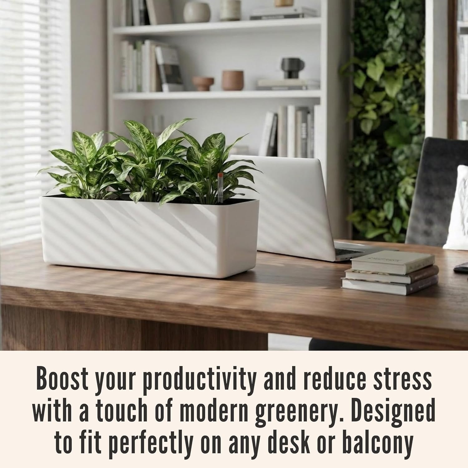 LaLaGreen Balcony Flower Boxes Over the Rail (16 Inch, 2 Pack) White Rectangular Self-Watering Railing Planters with Metal Brackets, Plastic Window Box for Outdoor Plants Herbs Deck Fence Garden