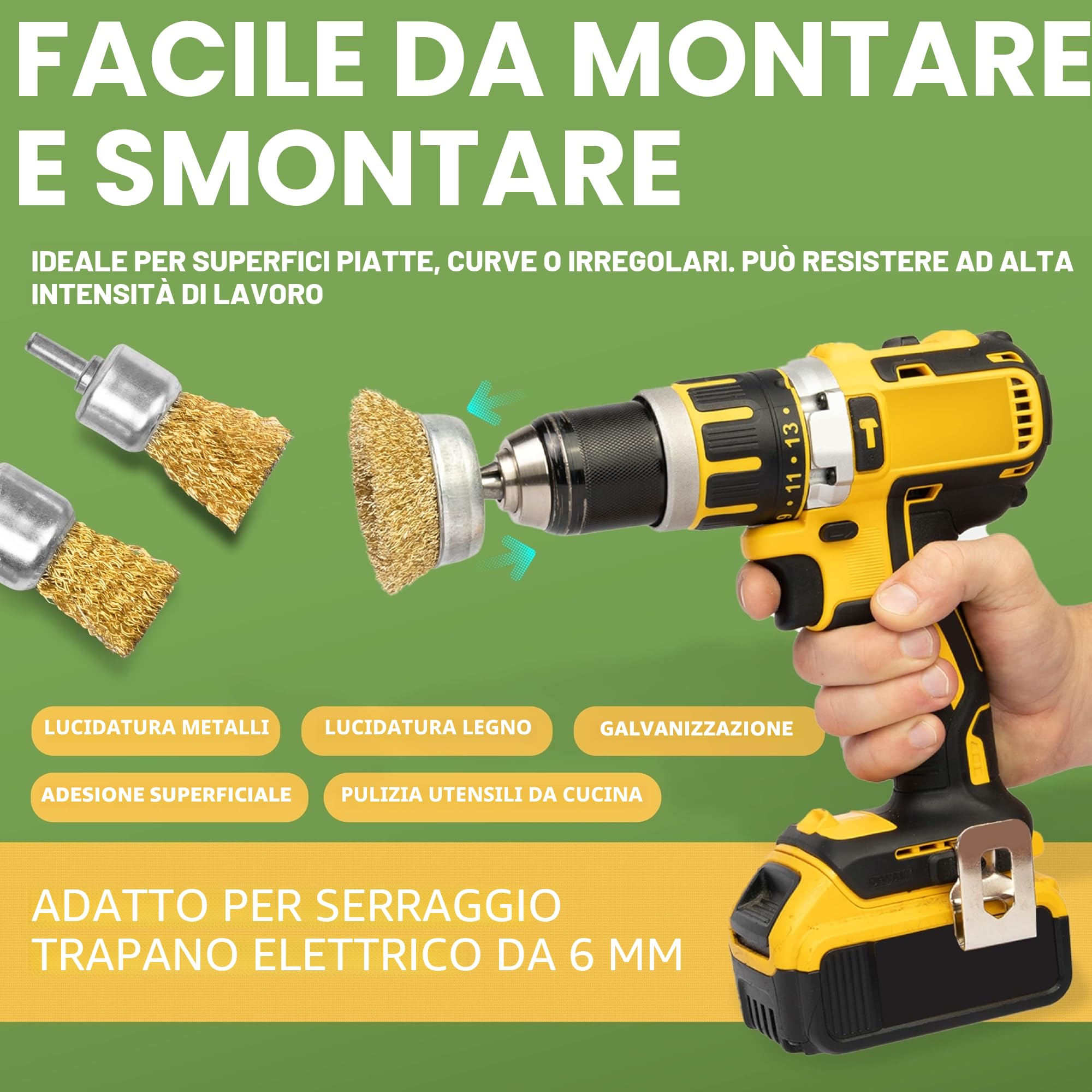 BLOSTM Spazzola Ferro per Trapano 9 Pezzi Set Completo Pulizia Rimozione Ruggine Lucidatura Vernice