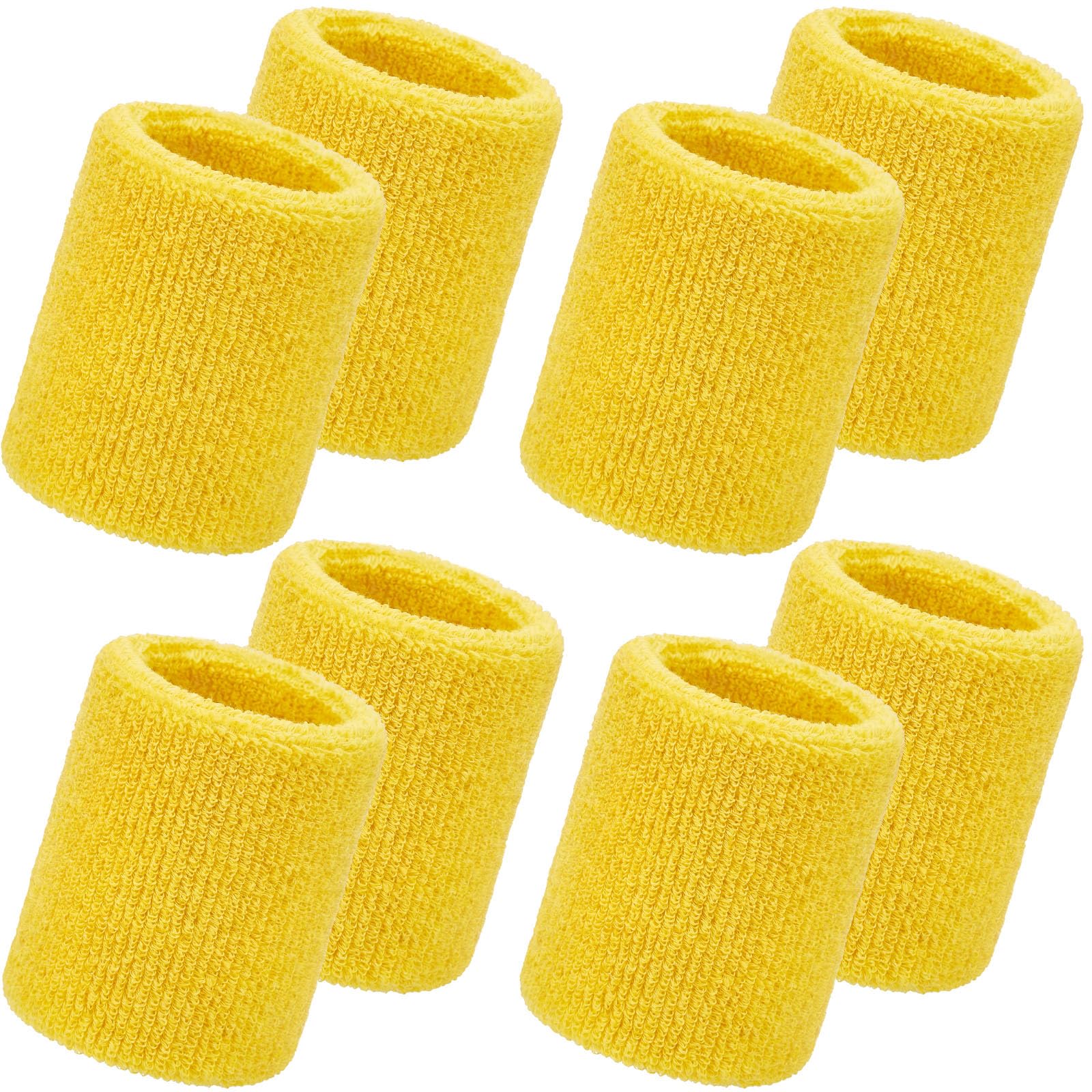 WILLBOND 8 Pack Wrist Sweatbands Sports Wristbands Tennis Sweatbands Neon 80s Thick Cotton Gymnastics Sweat Band Sports Athletic Wristband for Men Women Party (Yellow)